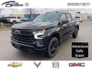 <b>Convenience Package II, Sunroof, 20 Aluminum Wheels!</b><br> <br> <br> <br>  Astoundingly advanced and exceedingly premium, this 2024 Chevrolet Silverado 1500 is designed for pickup excellence. <br> <br>This 2024 Chevrolet Silverado 1500 stands out in the midsize pickup truck segment, with bold proportions that create a commanding stance on and off road. Next level comfort and technology is paired with its outstanding performance and capability. Inside, the Silverado 1500 supports you through rough terrain with expertly designed seats and robust suspension. This amazing 2024 Silverado 1500 is ready for whatever.<br> <br> This black Crew Cab 4X4 pickup   has an automatic transmission and is powered by a  355HP 5.3L 8 Cylinder Engine.<br> <br> Our Silverado 1500s trim level is RST. This 1500 RST comes with Silverardos legendary capability and was made to be a stylish daily pickup truck that has the perfect amount of essential equipment. This incredible truck comes loaded with blacked out exterior accents, body colored bumpers, Chevrolets Premium Infotainment 3 system thats paired with a larger touchscreen display, wireless Apple CarPlay and Android Auto, 4G LTE hotspot and SiriusXM. Additional features include LED front fog lights, remote engine start, an EZ Lift tailgate, unique aluminum wheels, a power driver seat, forward collision warning with automatic braking, intellibeam headlights, dual-zone climate control, lane keep assist, Teen Driver technology, a trailer hitch and a HD rear view camera. This vehicle has been upgraded with the following features: Convenience Package Ii, Sunroof, 20 Aluminum Wheels. <br><br> <br>To apply right now for financing use this link : <a href=http://www.boltongm.ca/?https://CreditOnline.dealertrack.ca/Web/Default.aspx?Token=44d8010f-7908-4762-ad47-0d0b7de44fa8&Lang=en target=_blank>http://www.boltongm.ca/?https://CreditOnline.dealertrack.ca/Web/Default.aspx?Token=44d8010f-7908-4762-ad47-0d0b7de44fa8&Lang=en</a><br><br> <br/>    0% financing for 60 months. 2.49% financing for 84 months. <br> Buy this vehicle now for the lowest bi-weekly payment of <b>$401.27</b> with $7444 down for 84 months @ 2.49% APR O.A.C. ( Plus applicable taxes -  Plus applicable fees   ).  Incentives expire 2024-05-31.  See dealer for details. <br> <br>At Bolton Motor Products, we offer new Chevrolet, Cadillac, Buick, GMC cars and trucks in Bolton, along with used cars, trucks and SUVs by top manufacturers. Our sales staff will help you find that new or used car you have been searching for in the Bolton, Brampton, Nobleton, Kleinburg, Vaughan, & Maple area. o~o