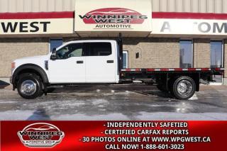 **Cash Price: $67,800.  PLUS, PST & GST. NO ADMINISTRATION FEES!!   LOW INTEREST RATE LEASING AVAILABLE OAC! 

VERY HARD TO FIND & STILL AS NEW, HEAVY DUTY 2021 Ford F-550 CREW CAB DUALLY 4X4 WITH 12FT FLAT DECK, 19,500LBS GVW,  THE FORD 7.3L GODZILLA ENGINE, VERY CLEAN & WORK READY!

READY FOR ALL YOUR BIG WORK NEEDS WITH ALL YOUR CREW - LOW KMS & STILL AS NEW, LOADED WITH THE RIGHT EQUIPMENT, NEW GENERATION 2021 FORD F-550 HEAVY DUTY XLT CREW CAB 7.3L V-8 WITH THE NEW 10-SPEED TRANSMISSION AND 12 FT FLAT DECK DUALLY WITH 2 STAGE 4X4!!

- Fords New 7.3L Godzilla V8 Engine (producing  430 horsepower and a best-in-class 475 ft-lbs torque)
- All New 10-Speed automatic with standard PTO option
- 2 stage electronic shift on the fly 4x4 
- Dually Wheels
- Heavy Duty GVW - 19,500lbs GVW
- 6-passenger full crew seating 
- Power Drivers seating
- Power Pedals
- Premium Big Screen Audio system with AUX, dual USB and Satellite radio 
- 4G LTE WiFi Mobile Hotspot Internet Access
- Android Auto / Apple Car Play
- Bluetooth phone connectivity 
- Full Power group
- Remote entry 
- Factory remote starter
- Easy clean flooring 
- XLT Value Package
- Payload Plus Package 
- Up fitter interface module 
- HD tow package with factory brake controller and tow mirrors
- Multiple Auxiliary switches 
- Cab Clearance lights
- XLT Chrome Appearance package
- Very nice 12 FT Sunrise Flat deck with underside tool box and flipover hitch
- Under-deck spare holder 
- Headache rack at flat deck width 
- Chrome Pacific Dually wheels dress up caps on NEAR NEW 19.5" HD Wheels
- Read below for more info... 

ATTENTION ALL SERVICE/TRADES /CONSTRUCTION COMPANIES/COOPS/AG SERVICES AND RMS! READY TO GO, EXCEPTIONALLY CLEAN & LOW WELL CARED FOR KMS, WELL EQUIPPED HD FLAT DECK TRUCK - RARE AND HARD TO FIND CREW CAB F-550 FLAT DECK DUALLY 4X4, WITH THE ALL NEW 7.3L Godzilla V8 AND NEW 10-SPEED TRANSMISSION WITH STANDARD PTO, WELL SERVICED AND CARED FOR LOW KMS, LOADED WITH GREAT FEATURES SELLING AT A FRACTION OF NEW!! EXCELLENT DELIVERY TRUCK AND MORE! READY FOR ALL YOUR BIG WORK NEEDS, THIS IS A GREAT FLAT DECK 4X4 DUALLY WITH HEAVY DUTY GVW CREW CAB AND READY FOR ALL YOUR BIG HD WORK NEEDS! YOU CAN SAVE BIG $$ ON THIS EXCEPTIONALLY CLEAN DECK TRUCK. New Generation 2021 Ford F-550 Heavy Duty Crew Cab Dually with the 7.3L Triton V-8 engine and 2-stage electronic shift on the fly 4x4. Sunrise heavy-duty capacity flatdeck with flipover hitch. This is a loaded XLT model with just the right number of options making this the right truck including the NEW 7.3L V-8 producing a BIG 475 lb-ft of torque matched to the all new 10-speed automatic transmission (with standard PTO) and shift on the fly electronic 2-stage 4x4. Standard options include air, tilt, cruise, PW, PL, Premium Stereo with CD, AUX, USB and Satellite input, SYNC connectivity with Bluetooth, remote entry, remote starter, HD tow package with factory brake controller, Auxiliary switches, NEW Chrome Pacific Dually caps with BRAND NEW HD tires, 19,500lbs GVW and so much more! Equipped with HD tow hitch with 7 pin connection, multi-point tow hook accessibility and lots more. This is a well cared for Low km Western Canadian truck in amazing condition and is the perfect work truck for all /or any trades people alike. 
  
Comes with a fresh Manitoba Safety Certification, a clean, No Accident Western Canadian CARFAX history report and the balance of the Ford Canada factory warranty. Selling at a small fraction of New MRSP to build this truck today with the cost of the upgrades. ON SALE NOW (HUGE VALUE!!!) Trades accepted. View at Winnipeg West Automotive Group, 5195 Portage Ave. Dealer permit # 4365, Call now 1 (888) 601-3023.