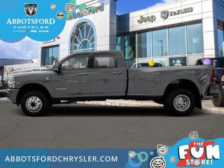 <br> <br>  Whether youre on the job site, driving around town, or making a long-haul trip, this Ram 3500 HD gets the job done with ease. <br> <br>Endlessly capable, this 2024 Ram 3500HD pulls out all the stops, and has the towing capacity that sets it apart from the competition. On top of its proven Ram toughness, this Ram 3500HD has an ultra-quiet cabin full of amazing tech features that help make your workday more enjoyable. Whether youre in the commercial sector or looking for serious recreational towing rig, this impressive 3500HD is ready for anything that you are.<br> <br> This billet metallic sought after diesel Crew Cab 4X4 pickup   has a 6 speed automatic transmission and is powered by a Cummins 400HP 6.7L Straight 6 Cylinder Engine.<br> <br> Our 3500s trim level is Laramie. This incredible Ram 3500 Laramie comes well equipped with class V towing equipment including a hitch, brake controller and trailer sway control, heavy duty suspension, heated and power adjustable side mirrors, front and reverse utility lights, cargo box lighting, and a rear step bumper. On the inside, occupants are treated to heated and power-adjustable front seats with lumbar support, leather upholstery, dual-zone front automatic air conditioning, a leather-wrapped steering wheel, and illuminated front cupholders. Stay connected on the road via an 8.4-inch display powered by Uconnect 5 with GPS navigation, HD radio, Apple CarPlay and Android Auto, Alexa Built-In, SiriusXM streaming radio, trailer tow pages, off-road info pages, and mobile hotspot internet access. Additional features include a 10-speaker Alpine audio system, 115-volt rear auxiliary power outlet, remote engine start, and even more! This vehicle has been upgraded with the following features: Heavy Duty Suspension,  Heated Steering Wheel,  Tow Package,  Navigation,  Apple Carplay,  Android Auto,  Heated Seats. <br><br> View the original window sticker for this vehicle with this url <b><a href=http://www.chrysler.com/hostd/windowsticker/getWindowStickerPdf.do?vin=3C63R3JL2RG170552 target=_blank>http://www.chrysler.com/hostd/windowsticker/getWindowStickerPdf.do?vin=3C63R3JL2RG170552</a></b>.<br> <br/> Total  cash rebate of $9450 is reflected in the price. Credit includes $9,450 Consumer Cash Discount.  6.49% financing for 96 months. <br> Buy this vehicle now for the lowest weekly payment of <b>$361.58</b> with $0 down for 96 months @ 6.49% APR O.A.C. ( taxes included, Plus applicable fees   ).  Incentives expire 2024-07-02.  See dealer for details. <br> <br>Abbotsford Chrysler, Dodge, Jeep, Ram LTD joined the family-owned Trotman Auto Group LTD in 2010. We are a BBB accredited pre-owned auto dealership.<br><br>Come take this vehicle for a test drive today and see for yourself why we are the dealership with the #1 customer satisfaction in the Fraser Valley.<br><br>Serving the Fraser Valley and our friends in Surrey, Langley and surrounding Lower Mainland areas. Abbotsford Chrysler, Dodge, Jeep, Ram LTD carry premium used cars, competitively priced for todays market. If you don not find what you are looking for in our inventory, just ask, and we will do our best to fulfill your needs. Drive down to the Abbotsford Auto Mall or view our inventory at https://www.abbotsfordchrysler.com/used/.<br><br>*All Sales are subject to Taxes and Fees. The second key, floor mats, and owners manual may not be available on all pre-owned vehicles.Documentation Fee $699.00, Fuel Surcharge: $179.00 (electric vehicles excluded), Finance Placement Fee: $500.00 (if applicable)<br> Come by and check out our fleet of 80+ used cars and trucks and 120+ new cars and trucks for sale in Abbotsford.  o~o