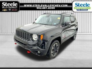 Value Market Pricing.New Price! Odometer is 52024 kilometers below market average! Black 2016 Jeep Renegade Trailhawk 4WD 9-Speed Automatic I4 Come visit Annapolis Valleys GM Giant! We do not inflate our prices! We utilize state of the art live software technology to help determine the best price for our used inventory. That technology provides our customers with Fair Market Value Pricing!. Come see us and ask us about the Market Pricing Report on any of our used vehicles.Certified. Certification Program Details: 85 Point Inspection Fresh Oil Change 2 Years MVI Full Tank Of Gas Full Vehicle DetailSteele Valley Chevrolet Buick GMC offers a wide range of new and used cars to Kentville drivers. Our vehicles undergo a 117-point check before being put out for sale, and they also come with a warranty and an auto-check certified history. We also provide concise financing options to you. If local dealerships in your vicinity do not have the models and prices you are looking for, look no further and head straight to Steele Valley Chevrolet Buick GMC. We will make sure that we satisfy your expectations and let you leave with a happy face.Reviews:* Most owners love the Renegades pleasing highway drive, excellent off-road capability and small-car levels of manoeuvrability. Other owners are highly satisfied with the Renegades unique looks, and uniquely styled cabin. Source: autoTRADER.ca