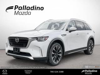 <b>Hybrid,  Heated Steering Wheel,  Heated Seats,  Apple CarPlay,  Android Auto!</b><br> <br> <br> <br>  Building on the legacy of previous stellar SUVs, this all-new Mazda CX-90 delivers an engaging drive with potent performance and unparalleled luxury. <br> <br>Crafted as the ultimate expression of Mazdas ethos, this all-new Mazda CX-90 is designed to amplify and elevate the luxury SUV experience. This flagship three-row SUV has been carefully engineered to appeal to your senses, with carefully curated build materials that convey a message of ultimate refinement. With a harmonious blend of unrivaled form and unmatched function, this SUV stands in a class of its own.<br> <br> This rhodium white metallic SUV  has an automatic transmission and is powered by a  2.5L I4 16V GDI DOHC Hybrid engine.<br> <br> Our CX-90 PHEVs trim level is GT. This CX-90 GT offers even more, with inbuilt navigation, a Bose Premium Audio system with noise compensation tech, wireless mobile device charging, SiriusXM, and a 360-degree surround view camera system. Other standard features include upgraded alloy wheels, heated second-row seats, a power liftgate for rear cargo access, auto-levelling LED headlights with automatic high beams, towing equipment with trailer sway control, adaptive cruise control, and smart device remote engine start. Interior features include a drivers heads up display, heated front seats with lumbar support, a heated leather-wrapped steering wheel, synthetic leather upholstery, dual-zone climate control with separate rear controls, a Mazda Harmonic Acoustics 8-speaker setup, and a 10.25-inch infotainment screen with Apple CarPlay and Android Auto, and MAZDA CONNECT. Safety on the road is assured, thanks to Advanced Blind Spot Monitoring, lane keeping assist with lane departure warning, forward collision mitigation, and smart city brake support with rear cross traffic alert. This vehicle has been upgraded with the following features: Hybrid,  Heated Steering Wheel,  Heated Seats,  Apple Carplay,  Android Auto,  Power Liftgate,  Adaptive Cruise Control. <br><br> <br>To apply right now for financing use this link : <a href=https://www.palladinomazda.ca/finance/ target=_blank>https://www.palladinomazda.ca/finance/</a><br><br> <br/>    Incentives expire 2024-05-31.  See dealer for details. <br> <br>Palladino Mazda in Sudbury Ontario is your ultimate resource for new Mazda vehicles and used Mazda vehicles. We not only offer our clients a large selection of top quality, affordable Mazda models, but we do so with uncompromising customer service and professionalism. We takes pride in representing one of Canadas premier automotive brands. Mazda models lead the way in terms of affordability, reliability, performance, and fuel efficiency.<br> Come by and check out our fleet of 90+ used cars and trucks and 110+ new cars and trucks for sale in Sudbury.  o~o