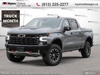 <br> <br>  Astoundingly advanced and exceedingly premium, this 2024 Chevrolet Silverado 1500 is designed for pickup excellence. <br> <br>This 2024 Chevrolet Silverado 1500 stands out in the midsize pickup truck segment, with bold proportions that create a commanding stance on and off road. Next level comfort and technology is paired with its outstanding performance and capability. Inside, the Silverado 1500 supports you through rough terrain with expertly designed seats and robust suspension. This amazing 2024 Silverado 1500 is ready for whatever.<br> <br> This sterling grey metallic Crew Cab 4X4 pickup   has an automatic transmission and is powered by a  420HP 6.2L 8 Cylinder Engine.<br> <br> Our Silverado 1500s trim level is ZR2. Making sure your off-road game is on point, this adventure-ready Silverado 1500 ZR2 is ready to power through any extreme terrain you put in front of it. This menacing pickup truck comes loaded with Multimatic DSSV dampers and a highly capable off-road suspension, an exclusive raised hood with black inserts, unique off-road aluminum wheels, underbody skid plates, and a high cut bumper to improve your approach angle. It also comes with Chevrolets Premium Infotainment 3 system that features a larger touchscreen display, wireless Apple CarPlay, wireless Android Auto, and SiriusXM, blind spot detection with trailer alert, remote engine start, an EZ Lift tailgate and a 10 way power driver seat. Additional features include forward collision warning with automatic braking, lane keep assist, intellibeam LED headlights and fog lights, an HD surround vision camera and hill descent control plus so much more! This vehicle has been upgraded with the following features: 18 Inch Aluminum Wheels, Assist Steps. <br><br> <br>To apply right now for financing use this link : <a href=https://creditonline.dealertrack.ca/Web/Default.aspx?Token=b35bf617-8dfe-4a3a-b6ae-b4e858efb71d&Lang=en target=_blank>https://creditonline.dealertrack.ca/Web/Default.aspx?Token=b35bf617-8dfe-4a3a-b6ae-b4e858efb71d&Lang=en</a><br><br> <br/> Total  cash rebate of $6500 is reflected in the price. Credit includes $6,500 Non-Stackable Cash Delivery Allowance.  Incentives expire 2024-04-30.  See dealer for details. <br> <br><br> Come by and check out our fleet of 40+ used cars and trucks and 150+ new cars and trucks for sale in Ottawa.  o~o