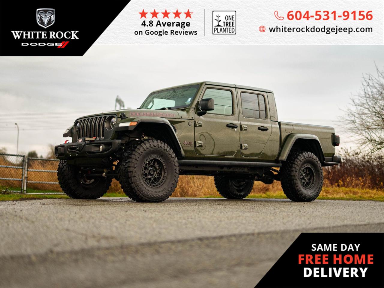 Unleash Adventure: NAVIGATION, AUTOMATIC TEMPERATURE CONTROL, HEATED DOOR MIRRORS, TRAILER HITCH RECEIVER! Explore without limits in this 2023 Jeep Gladiator Rubicon, finished in a rugged Green exterior with a sleek Black interior this robust warrior is primed for action.<p><p>Equipped with a spirited 3.6L 6cyl engine paired with a 6-Speed Manual Transmission, the Gladiator Rubicon is the epitome of power and precision. Conquer any terrain with the confidence of 4x4 drivetrain, ensuring your grip on the roador lack thereofis always under control. Inside, the Gladiator Rubicon caters to your comfort with Automatic Temperature Control and the convenience of a Navigation System to guide your off-road escapades.<p><p>Experience the added security of Electronic Stability and the utility of a Trailer Hitch Receiver, making this Gladiator not just a vehicle, but a trusted companion for work or play. The Heated Door Mirrors provide clear visibility during chilly mornings, while the Traction Control system ensures that every journey is tackled with steadfast assurance.<p><p>Ready to elevate your driving experience? Stock Number: 23450 awaits at White Rock Dodge, where the Gladiator Rubicon stands as a testament to Jeeps legacy of adventure and capability. Dont just drivedominate the landscape with this exceptional machine.