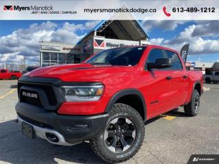 <b>Off-Road Suspension,  SiriusXM,  Apple CarPlay,  Android Auto,  Navigation!</b><br> <br> <br> <br>Call 613-489-1212 to speak to our friendly sales staff today, or come by the dealership!<br> <br>  Discover the inner beauty and rugged exterior of this stylish Ram 1500. <br> <br>The Ram 1500s unmatched luxury transcends traditional pickups without compromising its capability. Loaded with best-in-class features, its easy to see why the Ram 1500 is so popular. With the most towing and hauling capability in a Ram 1500, as well as improved efficiency and exceptional capability, this truck has the grit to take on any task.<br> <br> This flame red Crew Cab 4X4 pickup   has an automatic transmission and is powered by a  395HP 5.7L 8 Cylinder Engine.<br> <br> Our 1500s trim level is Rebel. Bold and unapologetic, this Ram 1500 Rebel features beefy off-road suspension including Bilstein dampers, skid plates for underbody protection, gloss black wheels, front fog lamps, power-folding exterior mirrors with courtesy lamps, and black fender flares, with front bumper tow hooks. The standard features continue, with power-adjustable heated front seats with lumbar support, dual-zone climate control, power-adjustable pedals, deluxe sound insulation, and a leather-wrapped steering wheel. Connectivity is handled by an upgraded 8.4-inch display powered by Uconnect 5 with inbuilt navigation, mobile internet hotspot access, Apple CarPlay, Android Auto and SiriusXM streaming radio. Additional features include a power rear window with defrosting, class II towing equipment including a hitch, wiring harness and trailer sway control, heavy-duty suspension, cargo box lighting, and a locking tailgate. This vehicle has been upgraded with the following features: Off-road Suspension,  Siriusxm,  Apple Carplay,  Android Auto,  Navigation,  Heated Seats,  4g Wi-fi. <br><br> View the original window sticker for this vehicle with this url <b><a href=http://www.chrysler.com/hostd/windowsticker/getWindowStickerPdf.do?vin=1C6SRFLT4RN212267 target=_blank>http://www.chrysler.com/hostd/windowsticker/getWindowStickerPdf.do?vin=1C6SRFLT4RN212267</a></b>.<br> <br>To apply right now for financing use this link : <a href=https://CreditOnline.dealertrack.ca/Web/Default.aspx?Token=3206df1a-492e-4453-9f18-918b5245c510&Lang=en target=_blank>https://CreditOnline.dealertrack.ca/Web/Default.aspx?Token=3206df1a-492e-4453-9f18-918b5245c510&Lang=en</a><br><br> <br/> Total  cash rebate of $8859 is reflected in the price.   6.49% financing for 96 months. <br> Buy this vehicle now for the lowest weekly payment of <b>$253.24</b> with $0 down for 96 months @ 6.49% APR O.A.C. ( Plus applicable taxes -  $1199  fees included in price    ).  Incentives expire 2024-04-30.  See dealer for details. <br> <br>If youre looking for a Dodge, Ram, Jeep, and Chrysler dealership in Ottawa that always goes above and beyond for you, visit Myers Manotick Dodge today! Were more than just great cars. We provide the kind of world-class Dodge service experience near Kanata that will make you a Myers customer for life. And with fabulous perks like extended service hours, our 30-day tire price guarantee, the Myers No Charge Engine/Transmission for Life program, and complimentary shuttle service, its no wonder were a top choice for drivers everywhere. Get more with Myers!<br> Come by and check out our fleet of 40+ used cars and trucks and 100+ new cars and trucks for sale in Manotick.  o~o