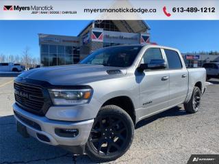 <b>Navigation,  Heated Seats,  4G Wi-Fi,  Heated Steering Wheel,  Forward Collision Alert!</b><br> <br> <br> <br>Call 613-489-1212 to speak to our friendly sales staff today, or come by the dealership!<br> <br>  Discover the inner beauty and rugged exterior of this stylish Ram 1500. <br> <br>The Ram 1500s unmatched luxury transcends traditional pickups without compromising its capability. Loaded with best-in-class features, its easy to see why the Ram 1500 is so popular. With the most towing and hauling capability in a Ram 1500, as well as improved efficiency and exceptional capability, this truck has the grit to take on any task.<br> <br> This billet silver metallic Crew Cab 4X4 pickup   has an automatic transmission and is powered by a  395HP 5.7L 8 Cylinder Engine.<br> <br> Our 1500s trim level is Sport. This RAM 1500 Sport throws in some great comforts such as power-adjustable heated front seats with lumbar support, dual-zone climate control, power-adjustable pedals, deluxe sound insulation, and a heated leather-wrapped steering wheel. Connectivity is handled by an upgraded 12-inch display powered by Uconnect 5W with inbuilt navigation, mobile internet hotspot access, smart device integration, and a 10-speaker audio setup. Additional features include power folding exterior mirrors, a power rear window with defrosting, class II towing equipment including a hitch, wiring harness and trailer sway control, heavy-duty suspension, cargo box lighting, and a locking tailgate. This vehicle has been upgraded with the following features: Navigation,  Heated Seats,  4g Wi-fi,  Heated Steering Wheel,  Forward Collision Alert,  Climate Control,  Aluminum Wheels. <br><br> View the original window sticker for this vehicle with this url <b><a href=http://www.chrysler.com/hostd/windowsticker/getWindowStickerPdf.do?vin=1C6SRFVT9RN199237 target=_blank>http://www.chrysler.com/hostd/windowsticker/getWindowStickerPdf.do?vin=1C6SRFVT9RN199237</a></b>.<br> <br>To apply right now for financing use this link : <a href=https://CreditOnline.dealertrack.ca/Web/Default.aspx?Token=3206df1a-492e-4453-9f18-918b5245c510&Lang=en target=_blank>https://CreditOnline.dealertrack.ca/Web/Default.aspx?Token=3206df1a-492e-4453-9f18-918b5245c510&Lang=en</a><br><br> <br/> Total  cash rebate of $8723 is reflected in the price.   6.49% financing for 96 months. <br> Buy this vehicle now for the lowest weekly payment of <b>$249.46</b> with $0 down for 96 months @ 6.49% APR O.A.C. ( Plus applicable taxes -  $1199  fees included in price    ).  Incentives expire 2024-07-02.  See dealer for details. <br> <br>If youre looking for a Dodge, Ram, Jeep, and Chrysler dealership in Ottawa that always goes above and beyond for you, visit Myers Manotick Dodge today! Were more than just great cars. We provide the kind of world-class Dodge service experience near Kanata that will make you a Myers customer for life. And with fabulous perks like extended service hours, our 30-day tire price guarantee, the Myers No Charge Engine/Transmission for Life program, and complimentary shuttle service, its no wonder were a top choice for drivers everywhere. Get more with Myers!<br> Come by and check out our fleet of 40+ used cars and trucks and 100+ new cars and trucks for sale in Manotick.  o~o
