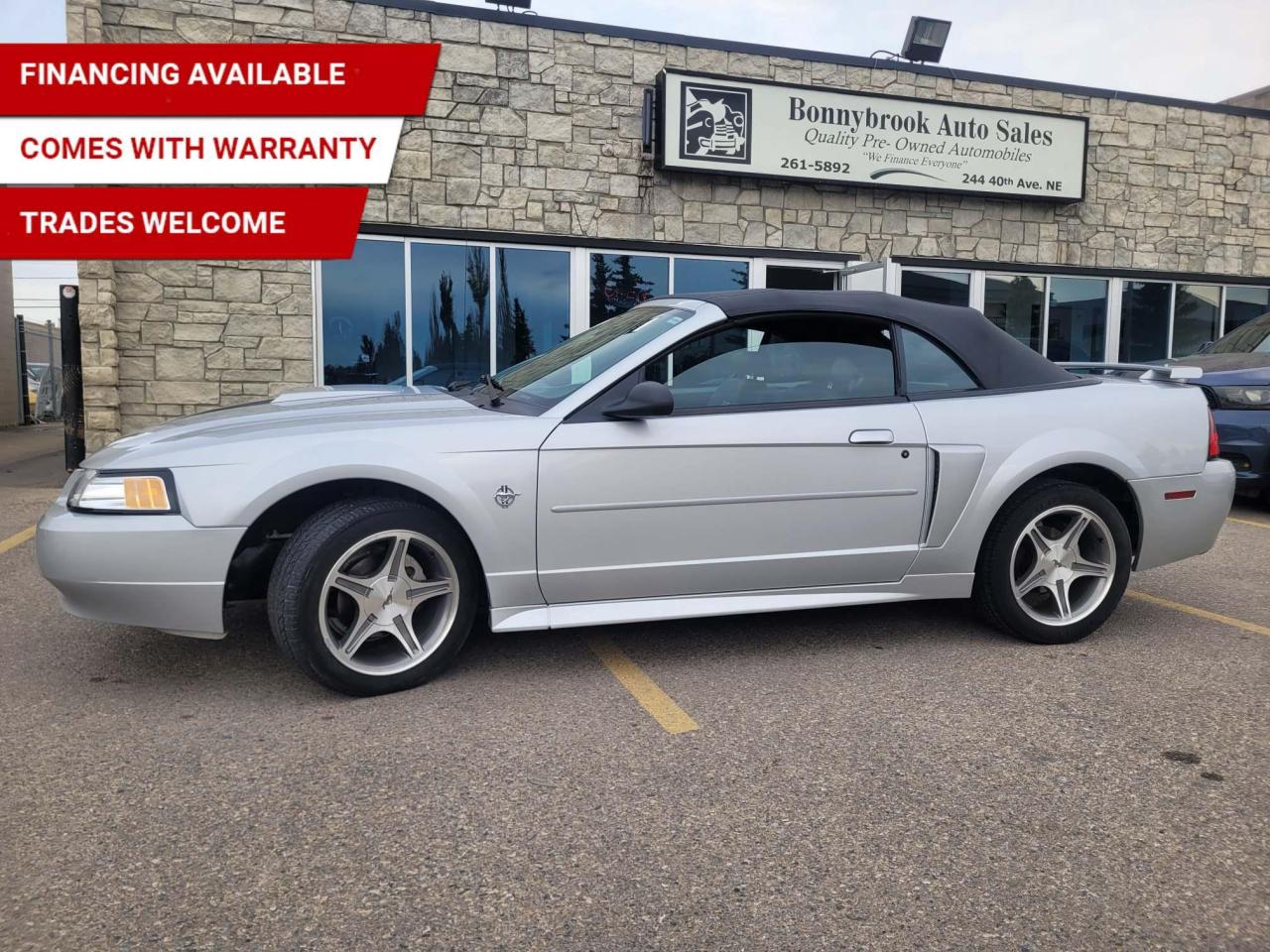 Need a vehicle thats a classic ? Look at our Pre-Owned 1999 35TH ANNIVERSARY FORD MUSTANG GT 4.6 LITRE V8 5-SPEED MANUAL CONVERTIBLE FULLY ORIGINAL NEVER WINTER DRIVEN (Pictured in photo) In immaculate condition no accidents claims /Filled with top options including: 1 OF ONLY 378 5 SPEED SILVER METALLIC MADE IN 1999. Leather Seats with the Pony logo, only 2318 Covertibles made in this edtion for this year. Power seat, Keyless Entry, Power Mirrors, Power Locks, Power Windows./Air /Tilt /Cruise/ Am/Fm Cd player and cassette deck Comes with 6 month power train warranty with options to extend. Smooth ride at a great price thats ready for your test drive. Fully inspected and given a clean bill of health by our technicians. Fully detailed on the interior and exterior so it feels like new to you. There should never be any surprises when buying a used car, thats why we share our Mechanical Fitness Assessment and Carfax with our customers, so you know what we know. Bonnybrook Auto sales is helping thousands find quality used vehicles at prices they can afford. If you would like to book a test drive, have questions about a vehicle or need information on finance rates, give our friendly staff a call today! Bonnybrook auto sales is proudly one of the few car dealerships that have been serving Calgary for over Twenty years. /TRADE INS WELCOMED/ Amvic Licensed Business.  Due to the recent increase for used vehicles.  Demand and sales combined with  the U.S exchange rate, a lot  vehicles are being exported to the U.S. We are in need of pre-owned vehicles. We give top dollar for your trades.  We also purchase all makes and models of vehicles.
Read Less