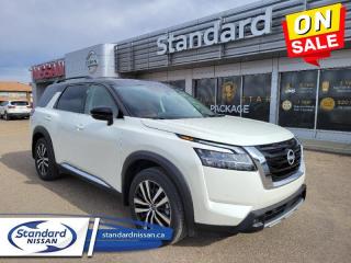 <b>Cooled Seats,  Bose Premium Audio,  HUD,  Wireless Charging,  Sunroof!<br> Includes Block Heater, All Weather Floor Mats & 5-Star Package <br></b><br>  <br> <br>  On the highway or the scenic route, this 2024 Nissan Pathfinder does it with style. <br> <br>With all the latest safety features, all the latest innovations for capability, and all the latest connectivity and style features you could want, this 2024 Nissan Pathfinder is ready for every adventure. Whether its the urban cityscape, or the backcountry trail, this 2024Pathfinder was designed to tackle it with grace. If you have an active family, they deserve all the comfort, style, and capability of the 2024 Nissan Pathfinder.<br> <br> This pearl whit SUV  has a 9 speed automatic transmission and is powered by a  284HP 3.5L V6 Cylinder Engine.<br> <br> Our Pathfinders trim level is Platinum. This Pathfinder Platinum trim adds top of the line comfort features such as a heads-up display, Bose Premium Audio System, wireless Apple CarPlay and Android Auto, heated and cooled quilted leather trimmed seats, and heated second row captains chairs. This family SUV is ready for the city or the trail with modern features such as NissanConnect with navigation, touchscreen, and voice command, Apple CarPlay and Android Auto, paddle shifters, Class III towing equipment with hitch sway control, automatic locking hubs, a 120V outlet, alloy wheels, automatic LED headlamps, and fog lamps. Keep your family safe and comfortable with a heated leather steering wheel, driver memory settings, a dual row sunroof, a proximity key with proximity cargo access, smart device remote start, power liftgate, collision mitigation, lane keep assist, blind spot intervention, front and rear parking sensors, and a 360-degree camera. This vehicle has been upgraded with the following features: Cooled Seats,  Bose Premium Audio,  Hud,  Wireless Charging,  Sunroof,  Navigation,  Heated Seats. <br><br> <br>To apply right now for financing use this link : <a href=https://www.standardnissan.ca/finance/apply-for-financing/ target=_blank>https://www.standardnissan.ca/finance/apply-for-financing/</a><br><br> <br/> Weve discounted this vehicle $2709. Incentives expire 2024-05-31.  See dealer for details. <br> <br>Why buy from Standard Nissan in Swift Current, SK? Our dealership is owned & operated by a local family that has been serving the automotive needs of local clients for over 110 years! We rely on a reputation of fair deals with good service and top products. With your support, we are able to give back to the community. <br><br>Every retail vehicle new or used purchased from us receives our 5-star package:<br><ul><li>*Platinum Tire & Rim Road Hazzard Coverage</li><li>**Platinum Security Theft Prevention & Insurance</li><li>***Key Fob & Remote Replacement</li><li>****$20 Oil Change Discount For As Long As You Own Your Car</li><li>*****Nitrogen Filled Tires</li></ul><br>Buyers from all over have also discovered our customer service and deals as we deliver all over the prairies & beyond!#BetterTogether<br> Come by and check out our fleet of 40+ used cars and trucks and 40+ new cars and trucks for sale in Swift Current.  o~o