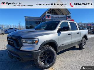 <b>Off-Road Suspension,  SiriusXM,  Apple CarPlay,  Android Auto,  Navigation!</b><br> <br> <br> <br>Call 613-489-1212 to speak to our friendly sales staff today, or come by the dealership!<br> <br>  Whether you need tough and rugged capability, or soft and comfortable luxury, this 2024 Ram delivers every time. <br> <br>The Ram 1500s unmatched luxury transcends traditional pickups without compromising its capability. Loaded with best-in-class features, its easy to see why the Ram 1500 is so popular. With the most towing and hauling capability in a Ram 1500, as well as improved efficiency and exceptional capability, this truck has the grit to take on any task.<br> <br> This billet silver metallic Crew Cab 4X4 pickup   has an automatic transmission and is powered by a  395HP 5.7L 8 Cylinder Engine.<br> <br> Our 1500s trim level is Rebel. Bold and unapologetic, this Ram 1500 Rebel features beefy off-road suspension including Bilstein dampers, skid plates for underbody protection, gloss black wheels, front fog lamps, power-folding exterior mirrors with courtesy lamps, and black fender flares, with front bumper tow hooks. The standard features continue, with power-adjustable heated front seats with lumbar support, dual-zone climate control, power-adjustable pedals, deluxe sound insulation, and a leather-wrapped steering wheel. Connectivity is handled by an upgraded 8.4-inch display powered by Uconnect 5 with inbuilt navigation, mobile internet hotspot access, Apple CarPlay, Android Auto and SiriusXM streaming radio. Additional features include a power rear window with defrosting, class II towing equipment including a hitch, wiring harness and trailer sway control, heavy-duty suspension, cargo box lighting, and a locking tailgate. This vehicle has been upgraded with the following features: Off-road Suspension,  Siriusxm,  Apple Carplay,  Android Auto,  Navigation,  Heated Seats,  4g Wi-fi. <br><br> View the original window sticker for this vehicle with this url <b><a href=http://www.chrysler.com/hostd/windowsticker/getWindowStickerPdf.do?vin=1C6SRFLT6RN212268 target=_blank>http://www.chrysler.com/hostd/windowsticker/getWindowStickerPdf.do?vin=1C6SRFLT6RN212268</a></b>.<br> <br>To apply right now for financing use this link : <a href=https://CreditOnline.dealertrack.ca/Web/Default.aspx?Token=3206df1a-492e-4453-9f18-918b5245c510&Lang=en target=_blank>https://CreditOnline.dealertrack.ca/Web/Default.aspx?Token=3206df1a-492e-4453-9f18-918b5245c510&Lang=en</a><br><br> <br/> Total  cash rebate of $8868 is reflected in the price.   6.49% financing for 96 months. <br> Buy this vehicle now for the lowest weekly payment of <b>$253.49</b> with $0 down for 96 months @ 6.49% APR O.A.C. ( Plus applicable taxes -  $1199  fees included in price    ).  Incentives expire 2024-04-30.  See dealer for details. <br> <br>If youre looking for a Dodge, Ram, Jeep, and Chrysler dealership in Ottawa that always goes above and beyond for you, visit Myers Manotick Dodge today! Were more than just great cars. We provide the kind of world-class Dodge service experience near Kanata that will make you a Myers customer for life. And with fabulous perks like extended service hours, our 30-day tire price guarantee, the Myers No Charge Engine/Transmission for Life program, and complimentary shuttle service, its no wonder were a top choice for drivers everywhere. Get more with Myers!<br> Come by and check out our fleet of 40+ used cars and trucks and 100+ new cars and trucks for sale in Manotick.  o~o