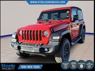 New Price!Firecracker Red Clearcoat 2021 Jeep Wrangler Sport | FOR SALE IN FREDERICTON 4WD 8-Speed Automatic 2.0L I4 DOHC4-Wheel Disc Brakes, 8 Speakers, A/C Refrigerant, ABS brakes, AM/FM radio, Block heater, Brake assist, Cloth Bucket Seats, Compass, Delay-off headlights, Driver door bin, Driver vanity mirror, Dual front impact airbags, Dual front side impact airbags, Dual-Zone A/C w/Manual Temperature Control, Electronic Stability Control, Front anti-roll bar, Front Bucket Seats, Front fog lights, Front reading lights, Fully automatic headlights, Integrated roll-over protection, Low tire pressure warning, Occupant sensing airbag, Outside temperature display, ParkView Rear Back-Up Camera, Passenger door bin, Passenger vanity mirror, Power steering, Quick Order Package 22B Sport, Radio data system, Radio: Uconnect 3 w/5 Display, Rear anti-roll bar, Rear reading lights, Speed control, Steering wheel mounted audio controls, Tachometer, Telescoping steering wheel, Tilt steering wheel, Traction control, Trip computer.Certification Program Details: 80 Point Inspection Fresh Oil Change Full Vehicle Detail Full tank of Gas 2 Years Fresh MVI Brake through InspectionSteele GMC Buick Fredericton offers the full selection of GMC Trucks including the Canyon, Sierra 1500, Sierra 2500HD & Sierra 3500HD in addition to our other new GMC and new Buick sedans and SUVs. Our Finance Department at Steele GMC Buick are well-versed in dealing with every type of credit situation, including past bankruptcy, so all customers can have confidence when shopping with us!Steele Auto Group is the most diversified group of automobile dealerships in Atlantic Canada, with 47 dealerships selling 27 brands and an employee base of well over 2300.
