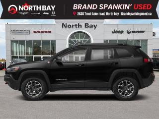 <b>Certified, Android Auto,  Apple CarPlay,  Power Liftgate,  Off-Road Suspension,  Heated Seats!</b><br> <br> <b>Out of town? We will pay your gas to get here! Ask us for details!</b><br><br> <br>1182km BELOW average! Tackling rugged terrains has never been more exhilarating, thanks to the Trailhawks impressive 4x4 capability and specialized off-road suspension. Beyond its bold exterior, the Trailhawk offers a refined interior with cutting-edge technology, ensuring your journey is as comfortable as it is thrilling. Dominate the trails and stand out in stylechoose the 2022 Jeep Cherokee Trailhawk for a driving experience that goes beyond the ordinary. Contact us to book a test drive! Fully inspected and reconditioned for years of driving enjoyment!<br><br>Features: 4 & 7-Pin Wiring Harness, 4G LTE Wi-Fi Hot Spot, 6 Speakers, Alloy wheels, AM/FM radio: SiriusXM, Apple CarPlay/Android Auto, Auto-dimming Rear-View mirror, Automatic temperature control, Class III Hitch Receiver, Front Bucket Seats, Front dual zone A/C, Front fog lights, Heated door mirrors, Heated front seats, Heated steering wheel, Off-Road Information Pages, Off-Road Suspension, ParkView Rear Back-Up Camera, Power driver seat, Power Liftgate, Quick Order Package 27E Trailhawk, Radio: Uconnect 4C Nav w/8.4 Display, Rain sensing wipers, Remote keyless entry, Split folding rear seat, Trailer Tow Group, Trailer Tow Wiring Harness, Vinyl Seats w/Premium Cloth Inserts. 4WD 9-Speed Automatic Pentastar 3.2L V6 VVT<br><br>Reviews:<br>  * Cherokee owners tend to be most impressed with the performance of the available V6 engine, a smooth-riding suspension, a powerful and straightforward touchscreen interface, and push-button access to numerous traction-enhancing tools for use in a variety of challenging driving conditions. A flexible and handy cabin, as well as a relatively quiet highway drive, help round out the package. Heres a machine thats built to explore new trails and terrain, while providing a comfortable and compliant ride on the road and highway. Source: autoTRADER.ca<br><br>All in price - No hidden fees or charges! O~o At North Bay Chrysler we pride ourselves on providing a personalized experience for each of our valued customers. We offer a wide selection of vehicles, knowledgeable sales and service staff, complete service and parts centre, and competitive pricing on all of our products. We look forward to seeing you soon. *Every reasonable effort is made to ensure the accuracy of the information listed above, but errors happen. We reserve the right to change or amend these offers. The vehicle pricing, incentives, options (including standard equipment), and technical specifications listed, may not match the exact vehicle displayed. All finance pricing listed is O.A.C (on approved credit). Please confirm with a sales representative the accuracy of this information and pricing.<br><br>*Prices include a $2000 finance credit. Cash Purchases are subject to change. Every reasonable effort is made to ensure the accuracy of the information listed above, but errors happen. We reserve the right to change or amend these offers. The vehicle pricing, incentives, options (including standard equipment), and technical specifications listed, may not match the exact vehicle displayed. All finance pricing listed is O.A.C (on approved credit). Please confirm with a sales representative the accuracy of this information and pricing. Listed price does not include applicable taxes and licensing fees.<br> To view the original window sticker for this vehicle view this <a href=http://www.chrysler.com/hostd/windowsticker/getWindowStickerPdf.do?vin=1C4PJMBX2ND552130 target=_blank>http://www.chrysler.com/hostd/windowsticker/getWindowStickerPdf.do?vin=1C4PJMBX2ND552130</a>. <br/><br> <br/><br> Buy this vehicle now for the lowest bi-weekly payment of <b>$242.96</b> with $4000 down for 96 months @ 8.99% APR O.A.C. ( Plus applicable taxes -  platinum security included  / Total cost of borrowing $14542   ).  See dealer for details. <br> <br>All in price - No hidden fees or charges! o~o