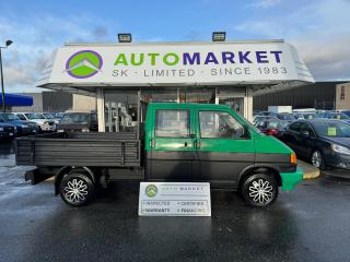 AMAZING UNIT! RARE & HARD TO FIND!<br /><br />CALL OR TEXT KARL @ 6-0-4-2-5-0-8-6-4-6 FOR INFO & TO CONFIRM WHICH LOCATION.<br /><br />VOLKSWAGEN TRANSPORTER PICK UP CREW CAB! DIESEL! DRIVES GREAT! WOULD MAKE A GREAT COMPANY VEHCILE FOR HAULING YOUR GUYS TO JOBS. INSPECTED AND REAYD TO GO. <br /><br />2 LOCATIONS TO SERVE YOU, BE SURE TO CALL FIRST TO CONFIRM WHERE THE VEHICLE IS.<br /><br />We are a family owned and operated business for 40 years. Since 1983 we have been committed to offering outstanding vehicles backed by exceptional customer service, now and in the future. Whatever your specific needs may be, we will custom tailor your purchase exactly how you want or need it to be. All you have to do is give us a call and we will happily walk you through all the steps with no stress and no pressure.<br /><br />                                            WE ARE THE HOUSE OF YES!<br /><br />ADDITIONAL BENEFITS WHEN BUYING FROM SK AUTOMARKET:<br /><br />-ON SITE FINANCING THROUGH OUR 17 AFFILIATED BANKS AND VEHICLE                                                                                                                      FINANCE COMPANIES.<br />-IN HOUSE LEASE TO OWN PROGRAM.<br />-EVERY VEHICLE HAS UNDERGONE A 120 POINT COMPREHENSIVE INSPECTION.<br />-EVERY PURCHASE INCLUDES A FREE POWERTRAIN WARRANTY.<br />-EVERY VEHICLE INCLUDES A COMPLIMENTARY BCAA MEMBERSHIP FOR YOUR SECURITY.<br />-EVERY VEHICLE INCLUDES A CARFAX AND ICBC DAMAGE REPORT.<br />-EVERY VEHICLE IS GUARANTEED LIEN FREE.<br />-DISCOUNTED RATES ON PARTS AND SERVICE FOR YOUR NEW CAR AND ANY OTHER   FAMILY CARS THAT NEED WORK NOW AND IN THE FUTURE.<br />-40 YEARS IN THE VEHICLE SALES INDUSTRY.<br />-A+++ MEMBER OF THE BETTER BUSINESS BUREAU.<br />-RATED TOP DEALER BY CARGURUS 5 YEARS IN A ROW<br />-MEMBER IN GOOD STANDING WITH THE VEHICLE SALES AUTHORITY OF BRITISH   COLUMBIA.<br />-MEMBER OF THE AUTOMOTIVE RETAILERS ASSOCIATION.<br />-COMMITTED CONTRIBUTOR TO OUR LOCAL COMMUNITY AND THE RESIDENTS OF BC.<br /> $495 Documentation fee and applicable taxes are in addition to advertised prices.<br />LANGLEY LOCATION DEALER# 40038<br />S. SURREY LOCATION DEALER #9987<br />