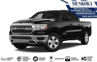 This RAM 1500 BIG HORN, with a 5.7L HEMI V-8 engine engine, features a 8-speed automatic transmission, and generates 22 highway/18 city L/100km. Find this vehicle with only 16 kilometers!  RAM 1500 BIG HORN Options: This RAM 1500 BIG HORN offers a multitude of options. Technology options include: 1 LCD Monitor In The Front, AM/FM/Satellite-Prep w/Seek-Scan, Clock, Aux Audio Input Jack, Steering Wheel Controls, Voice Activation, Radio Data System and External Memory Control, GPS Antenna Input, Radio: Uconnect 3 w/5 Display, grated Voice Command w/Bluetooth.  Safety options include Tailgate/Rear Door Lock Included w/Power Door Locks, Variable Intermittent Wipers, 1 LCD Monitor In The Front, Power Door Locks w/Autolock Feature, Airbag Occupancy Sensor.  Visit Us: Find this RAM 1500 BIG HORN at Muskoka Chrysler today. We are conveniently located at 380 Ecclestone Dr Bracebridge ON P1L1R1. Muskoka Chrysler has been serving our local community for over 40 years. We take pride in giving back to the community while providing the best customer service. We appreciate each and opportunity we have to serve you, not as a customer but as a friend