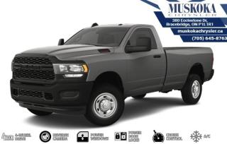 This RAM 2500 TRADESMAN, with a 6.4L V-8 engine engine, features a 8-speed automatic transmission, and generates 0 highway/0 city L/100km. Find this vehicle with only 20 kilometers!  RAM 2500 TRADESMAN Options: This RAM 2500 TRADESMAN offers a multitude of options. Technology options include: 2 LCD Monitors In The Front, AM/FM/Satellite-Prep w/Seek-Scan, Clock, Aux Audio Input Jack, Voice Activation, Radio Data System and Uconnect External Memory Control, GPS Antenna Input, Radio: Uconnect 3 w/5 Display, grated Voice Command w/Bluetooth.  Safety options include Variable Intermittent Wipers, 2 LCD Monitors In The Front, Airbag Occupancy Sensor, Curtain 1st Row Airbags, Dual Stage Driver And Passenger Front Airbags.  Visit Us: Find this RAM 2500 TRADESMAN at Muskoka Chrysler today. We are conveniently located at 380 Ecclestone Dr Bracebridge ON P1L1R1. Muskoka Chrysler has been serving our local community for over 40 years. We take pride in giving back to the community while providing the best customer service. We appreciate each and opportunity we have to serve you, not as a customer but as a friend