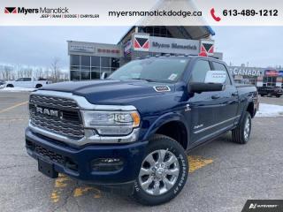 <b>Blind Spot Detection,  Cooled Seats,  Heavy Duty Suspension,  Heated Steering Wheel,  Tow Package!</b><br> <br> <br> <br>Call 613-489-1212 to speak to our friendly sales staff today, or come by the dealership!<br> <br>  This ultra capable Heavy Duty Ram 2500 is a muscular workhorse ready for any job you put in front of it. <br> <br>Endlessly capable, this 2024 Ram 2500HD pulls out all the stops, and has the towing capacity that sets it apart from the competition. On top of its proven Ram toughness, this Ram 2500HD has an ultra-quiet cabin full of amazing tech features that help make your workday more enjoyable. Whether youre in the commercial sector or looking for serious recreational towing rig, this impressive 2500HD is ready for anything that you are.<br> <br> This patriot blu prl sought after diesel Crew Cab 4X4 pickup   has an automatic transmission and is powered by a Cummins 370HP 6.7L Straight 6 Cylinder Engine.<br> <br> Our 2500s trim level is Limited. This fully-decked Ram 2500 Limited rewards you with blind spot detection, chrome exterior accents, ventilated and heated and power-adjustable front seats with lumbar support, heated second row seats, power extendable trailer style side mirrors and side steps, and is also well equipped with class V towing equipment including a hitch, brake controller and trailer sway control, heavy duty suspension, front and reverse utility lights, cargo box lighting, and a rear step bumper. On the inside, occupants are treated to leather upholstery, dual-zone front automatic air conditioning, a genuine wood/leather-wrapped steering wheel, and illuminated front cupholders. Stay connected on the road via an 8.4-inch display powered by Uconnect 5 with GPS navigation, HD radio, Apple CarPlay and Android Auto, Alexa Built-In, SiriusXM streaming radio, trailer tow pages, off-road info pages, and mobile hotspot internet access. Additional features include a 10-speaker Alpine audio system, 115-volt rear auxiliary power outlet, remote engine start, and even more! This vehicle has been upgraded with the following features: Blind Spot Detection,  Cooled Seats,  Heavy Duty Suspension,  Heated Steering Wheel,  Tow Package,  Navigation,  Apple Carplay. <br><br> View the original window sticker for this vehicle with this url <b><a href=http://www.chrysler.com/hostd/windowsticker/getWindowStickerPdf.do?vin=3C6UR5SL1RG115685 target=_blank>http://www.chrysler.com/hostd/windowsticker/getWindowStickerPdf.do?vin=3C6UR5SL1RG115685</a></b>.<br> <br>To apply right now for financing use this link : <a href=https://CreditOnline.dealertrack.ca/Web/Default.aspx?Token=3206df1a-492e-4453-9f18-918b5245c510&Lang=en target=_blank>https://CreditOnline.dealertrack.ca/Web/Default.aspx?Token=3206df1a-492e-4453-9f18-918b5245c510&Lang=en</a><br><br> <br/> Weve discounted this vehicle $2500. Total  cash rebate of $9450 is reflected in the price. Credit includes $9,450 Consumer Cash Discount.  6.49% financing for 96 months. <br> Buy this vehicle now for the lowest weekly payment of <b>$316.39</b> with $0 down for 96 months @ 6.49% APR O.A.C. ( Plus applicable taxes -  $1199  fees included in price    ).  Incentives expire 2024-07-02.  See dealer for details. <br> <br>If youre looking for a Dodge, Ram, Jeep, and Chrysler dealership in Ottawa that always goes above and beyond for you, visit Myers Manotick Dodge today! Were more than just great cars. We provide the kind of world-class Dodge service experience near Kanata that will make you a Myers customer for life. And with fabulous perks like extended service hours, our 30-day tire price guarantee, the Myers No Charge Engine/Transmission for Life program, and complimentary shuttle service, its no wonder were a top choice for drivers everywhere. Get more with Myers!<br> Come by and check out our fleet of 40+ used cars and trucks and 100+ new cars and trucks for sale in Manotick.  o~o