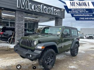 This JEEP WRANGLER SPORT, with a 3.6L V-6 engine engine, features a 6-speed manual transmission, and generates 23 highway/17 city L/100km. Find this vehicle with only 19 kilometers!  JEEP WRANGLER SPORT Options: This JEEP WRANGLER SPORT offers a multitude of options. Technology options include: 1 LCD Monitor In The Front, AM/FM/Satellite w/Seek-Scan, Clock, Speed Compensated Volume Control, Aux Audio Input Jack, Steering Wheel Controls, Voice Activation, Radio Data System and Uconnect External Memory Control, Radio: Uconnect 5 w/12.3 Display, 1 LCD Monitor In The Front, MP3 Player.  Safety options include Variable Intermittent Wipers, 1 LCD Monitor In The Front, Airbag Occupancy Sensor, Curtain 1st And 2nd Row Airbags, Dual Stage Driver And Passenger Front Airbags.  Visit Us: Find this JEEP WRANGLER SPORT at Muskoka Chrysler today. We are conveniently located at 380 Ecclestone Dr Bracebridge ON P1L1R1. Muskoka Chrysler has been serving our local community for over 40 years. We take pride in giving back to the community while providing the best customer service. We appreciate each and opportunity we have to serve you, not as a customer but as a friend