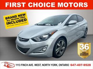 Welcome to First Choice Motors, the largest car dealership in Toronto of pre-owned cars, SUVs, and vans priced between $5000-$15,000. With an impressive inventory of over 300 vehicles in stock, we are dedicated to providing our customers with a vast selection of affordable and reliable options.<br><br>Were thrilled to offer a used 2014 Hyundai Elantra LIMITED, silver color with 161,000km (STK#6979) This vehicle was $12990 NOW ON SALE FOR $10990. It is equipped with the following features:<br>- Automatic Transmission<br>- Leather seats<br>- Sunroof<br>- Heated seats<br>- Bluetooth<br>- Reverse camera<br>- Navigation<br>- Alloy wheels<br>- Power windows<br>- Power locks<br>- Power mirrors<br>- Air Conditioning<br><br>At First Choice Motors, we believe in providing quality vehicles that our customers can depend on. All our vehicles come with a 36-day FULL COVERAGE warranty. We also offer additional warranty options up to 5 years for our customers who want extra peace of mind.<br><br>Furthermore, all our vehicles are sold fully certified with brand new brakes rotors and pads, a fresh oil change, and brand new set of all-season tires installed & balanced. You can be confident that this car is in excellent condition and ready to hit the road.<br><br>At First Choice Motors, we believe that everyone deserves a chance to own a reliable and affordable vehicle. Thats why we offer financing options with low interest rates starting at 7.9% O.A.C. Were proud to approve all customers, including those with bad credit, no credit, students, and even 9 socials. Our finance team is dedicated to finding the best financing option for you and making the car buying process as smooth and stress-free as possible.<br><br>Our dealership is open 7 days a week to provide you with the best customer service possible. We carry the largest selection of used vehicles for sale under $9990 in all of Ontario. We stock over 300 cars, mostly Hyundai, Chevrolet, Mazda, Honda, Volkswagen, Toyota, Ford, Dodge, Kia, Mitsubishi, Acura, Lexus, and more. With our ongoing sale, you can find your dream car at a price you can afford. Come visit us today and experience why we are the best choice for your next used car purchase!<br><br>All prices exclude a $10 OMVIC fee, license plates & registration and ONTARIO HST (13%)
