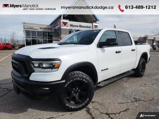<b>Off-Road Suspension,  SiriusXM,  Apple CarPlay,  Android Auto,  Navigation!</b><br> <br> <br> <br>Call 613-489-1212 to speak to our friendly sales staff today, or come by the dealership!<br> <br>  Make light work of tough jobs in this 2023 Ram 1500, with exceptional towing, torque and payload capability. <br> <br>The Ram 1500s unmatched luxury transcends traditional pickups without compromising its capability. Loaded with best-in-class features, its easy to see why the Ram 1500 is so popular. With the most towing and hauling capability in a Ram 1500, as well as improved efficiency and exceptional capability, this truck has the grit to take on any task.<br> <br> This bright white Crew Cab 4X4 pickup   has an automatic transmission and is powered by a  395HP 5.7L 8 Cylinder Engine.<br> <br> Our 1500s trim level is Rebel. Bold and unapologetic, this Ram 1500 Rebel features beefy off-road suspension including Bilstein dampers, skid plates for underbody protection, gloss black wheels, front fog lamps, power-folding exterior mirrors with courtesy lamps, and black fender flares, with front bumper tow hooks. The standard features continue, with power-adjustable heated front seats with lumbar support, dual-zone climate control, power-adjustable pedals, deluxe sound insulation, and a leather-wrapped steering wheel. Connectivity is handled by an upgraded 8.4-inch display powered by Uconnect 5 with inbuilt navigation, mobile internet hotspot access, Apple CarPlay, Android Auto and SiriusXM streaming radio. Additional features include a power rear window with defrosting, class II towing equipment including a hitch, wiring harness and trailer sway control, heavy-duty suspension, cargo box lighting, and a locking tailgate. This vehicle has been upgraded with the following features: Off-road Suspension,  Siriusxm,  Apple Carplay,  Android Auto,  Navigation,  Heated Seats,  4g Wi-fi. <br><br> View the original window sticker for this vehicle with this url <b><a href=http://www.chrysler.com/hostd/windowsticker/getWindowStickerPdf.do?vin=1C6SRFLT7PN531093 target=_blank>http://www.chrysler.com/hostd/windowsticker/getWindowStickerPdf.do?vin=1C6SRFLT7PN531093</a></b>.<br> <br>To apply right now for financing use this link : <a href=https://CreditOnline.dealertrack.ca/Web/Default.aspx?Token=3206df1a-492e-4453-9f18-918b5245c510&Lang=en target=_blank>https://CreditOnline.dealertrack.ca/Web/Default.aspx?Token=3206df1a-492e-4453-9f18-918b5245c510&Lang=en</a><br><br> <br/> Weve discounted this vehicle $6900. Total  cash rebate of $7868 is reflected in the price. Credit includes up to 10% MSRP.  5.49% financing for 96 months. <br> Buy this vehicle now for the lowest weekly payment of <b>$197.07</b> with $0 down for 96 months @ 5.49% APR O.A.C. ( Plus applicable taxes -  $1199  fees included in price    ).  Incentives expire 2024-07-02.  See dealer for details. <br> <br>If youre looking for a Dodge, Ram, Jeep, and Chrysler dealership in Ottawa that always goes above and beyond for you, visit Myers Manotick Dodge today! Were more than just great cars. We provide the kind of world-class Dodge service experience near Kanata that will make you a Myers customer for life. And with fabulous perks like extended service hours, our 30-day tire price guarantee, the Myers No Charge Engine/Transmission for Life program, and complimentary shuttle service, its no wonder were a top choice for drivers everywhere. Get more with Myers!<br> Come by and check out our fleet of 40+ used cars and trucks and 100+ new cars and trucks for sale in Manotick.  o~o