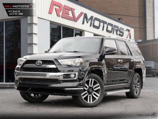 2018 Toyota 4Runner Limited | 7 Passenger | Sunroof | Rearview Camera | Heated and Ventilated Seats<br/>  <br/> Black Exterior | Black Leather Interior | Leather Seats | 7 Passenger | Alloy Wheels | Front Power Seats | Voice Control | Bluetooth Connection | Cruise Control | Front Heated and Ventilated Seats | Parking Sensors | Sunroof | Push Button Start | Power Locks and Windows | Rearview Camera | Navigation | Dual climate Control | Tow Package and much more. <br/> <br/>  <br/> This Vehicle has travelled 120678kms <br/> <br/>  <br/> *** NO additional fees except for taxes and licensing! *** <br/> <br/>  <br/> *** 100-point inspection on all our vehicles & always detailed inside and out *** <br/> <br/>  <br/> RevMotors is at your service to ensure you find the right car for YOU. Even if we do not have it in our inventory, we are more than happy to find you the vehicle that you are looking for. Give us a call at 613-791-3000 or visit us online at www.revmotors.ca <br/> <br/>  <br/> a nous donnera du plaisir de vous servir en Franais aussi! <br/> <br/>  <br/> CERTIFICATION * All our vehicles are sold Certified and E-Tested for the province of Ontario (Quebec Safety Available, additional charges may apply) <br/> FINANCING AVAILABLE * RevMotors offers competitive finance rates through many of the major banks. Should you feel like youve had credit issues in the past, we have various financing solutions to get you on the road.  We accept No Credit - New Credit - Bad Credit - Bankruptcy - Students and more!! <br/> EXTENDED WARRANTY * For your peace of mind, if one of our used vehicles is no longer covered under the manufacturers warranty, RevMotors will provide you with a 6 month / 6000KMS Limited Powertrain Warranty. You always have the options to upgrade to more comprehensive coverage as well. Well be more than happy to review the options and chose the coverage thats right for you! <br/> TRADES * Do you have a Trade-in? We offer competitive trade in offers for your current vehicle! <br/> SHIPPING * We can ship anywhere across Canada. Give us a call for a quote and we will be happy to help! <br/> <br/>  <br/> Buy with confidence knowing that we always have your best interests in mind! <br/>