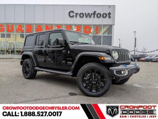 <b>Freedom Top, SD STEPS W/DIAMOND-PL PATTERN!</b><br> <br> <br> <br>  This efficient Jeep Wrangler 4xe was built to be just as tough and reliable, with next level comfort and convenience. <br> <br>No matter where your next adventure takes you, this Jeep Wrangler 4xe is ready for the challenge. With advanced traction and plug-in hybrid technology, sophisticated safety features and ample ground clearance, the Wrangler 4xe is designed to climb up and crawl over the toughest terrain. Inside the cabin of this advanced Wrangler 4xe offers supportive seats and comes loaded with the technology you expect while staying loyal to the style and design youve come to know and love.<br> <br> This black SUV  has an automatic transmission and is powered by a  375HP 2.0L 4 Cylinder Engine.<br> <br> Our Wrangler 4xes trim level is Sahara. This reimagined off-road icon in the Sahara trim features a hybrid powertrain for incredible efficiency, and comes standard with heated seats, a heated steering wheel, remote start, adaptive cruise control, tow equipment that includes trailer sway control, front and rear tow hooks, front fog lamps, and a manual convertible top with fixed rollover protection. Occupants are treated front and rear illuminated cupholders, dual-zone air conditioning, an 8-speaker Alpine audio system, and a 12.3-inch infotainment screen powered by Uconnect 5W, with smartphone integration and mobile hotspot internet access. Additional features include forward collision mitigation, a rearview camera, and even more. This vehicle has been upgraded with the following features: Freedom Top, Sd Steps W/diamond-pl Pattern. <br><br> <br>To apply right now for financing use this link : <a href=https://www.crowfootdodgechrysler.com/tools/autoverify/finance.htm target=_blank>https://www.crowfootdodgechrysler.com/tools/autoverify/finance.htm</a><br><br> <br/><br> Buy this vehicle now for the lowest bi-weekly payment of <b>$494.37</b> with $0 down for 96 months @ 6.49% APR O.A.C. ( Plus GST  documentation fee    / Total Obligation of $102828  ).  See dealer for details. <br> <br>We pride ourselves in consistently exceeding our customers expectations. Please dont hesitate to give us a call.<br> Come by and check out our fleet of 80+ used cars and trucks and 180+ new cars and trucks for sale in Calgary.  o~o