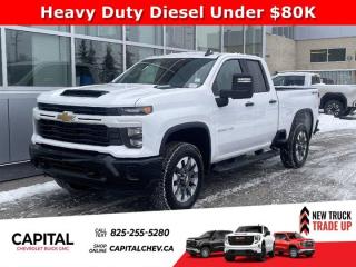 This Chevrolet Silverado 2500HD delivers a Turbocharged Diesel V8 6.6L/ engine powering this Automatic transmission. ENGINE, DURAMAX 6.6L TURBO-DIESEL V8 B20-Diesel compatible, (470 hp [350.5 kW] @ 2800 rpm, 975 lb-ft of torque [1322 Nm] @ 1600 rpm), CUSTOM PREFERRED EQUIPMENT GROUP includes standard equipment, Wireless Phone Projection for Apple CarPlay and Android Auto.* This Chevrolet Silverado 2500HD Features the Following Options *Windows, power rear, express down, Window, power front, passenger express down, Window, power front, drivers express up/down, Wi-Fi Hotspot capable (Terms and limitations apply. See onstar.ca or dealer for details.), Wheels, 20 (50.8 cm) machined aluminum with Grazen Metallic painted accents, 10-spoke, USB Ports, 2, Charge/Data ports located on instrument panel, Transmission, Allison 10-speed automatic (Standard with (L8T) 6.6L V8 gas engine.), Transfer case, two-speed electronic shift with push button controls (Requires 4WD models.), Tires, LT275/65R20 all-terrain, blackwall, Tire, spare LT275/70R18 all-terrain, blackwall.* Visit Us Today *Stop by Capital Chevrolet Buick GMC Inc. located at 13103 Lake Fraser Drive SE, Calgary, AB T2J 3H5 for a quick visit and a great vehicle!