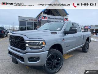 <b>Aluminum Wheels,  Heavy Duty Suspension,  Tow Package,  Power Mirrors,  Rear Camera!</b><br> <br> <br> <br>Call 613-489-1212 to speak to our friendly sales staff today, or come by the dealership!<br> <br>  This Ram 2500 is class-leader in the heavy-duty truck segment thanks to its refined interior, forgiving ride, and tremendous towing and hauling capabilities. <br> <br>Endlessly capable, this 2024 Ram 2500HD pulls out all the stops, and has the towing capacity that sets it apart from the competition. On top of its proven Ram toughness, this Ram 2500HD has an ultra-quiet cabin full of amazing tech features that help make your workday more enjoyable. Whether youre in the commercial sector or looking for serious recreational towing rig, this impressive 2500HD is ready for anything that you are.<br> <br> This billet silver metallic sought after diesel Crew Cab 4X4 pickup   has an automatic transmission and is powered by a Cummins 370HP 6.7L Straight 6 Cylinder Engine.<br> <br> Our 2500s trim level is Big Horn. This Ram 2500 Big Horn comes with stylish aluminum wheels, a leather steering wheel, extremely capable class V towing equipment including a hitch, brake controller, wiring harness and trailer sway control, heavy-duty suspension, cargo box lighting, and a locking tailgate. Additional features include heated and power adjustable side mirrors, UCconnect 3, hands-free phone communication, push button start, cruise control, air conditioning, vinyl floor lining, and a rearview camera. This vehicle has been upgraded with the following features: Aluminum Wheels,  Heavy Duty Suspension,  Tow Package,  Power Mirrors,  Rear Camera. <br><br> View the original window sticker for this vehicle with this url <b><a href=http://www.chrysler.com/hostd/windowsticker/getWindowStickerPdf.do?vin=3C6UR5DL4RG168846 target=_blank>http://www.chrysler.com/hostd/windowsticker/getWindowStickerPdf.do?vin=3C6UR5DL4RG168846</a></b>.<br> <br>To apply right now for financing use this link : <a href=https://CreditOnline.dealertrack.ca/Web/Default.aspx?Token=3206df1a-492e-4453-9f18-918b5245c510&Lang=en target=_blank>https://CreditOnline.dealertrack.ca/Web/Default.aspx?Token=3206df1a-492e-4453-9f18-918b5245c510&Lang=en</a><br><br> <br/> Weve discounted this vehicle $2500. Total  cash rebate of $9450 is reflected in the price. Credit includes $9,450 Consumer Cash Discount.  6.49% financing for 96 months. <br> Buy this vehicle now for the lowest weekly payment of <b>$267.80</b> with $0 down for 96 months @ 6.49% APR O.A.C. ( Plus applicable taxes -  $1199  fees included in price    ).  Incentives expire 2024-07-02.  See dealer for details. <br> <br>If youre looking for a Dodge, Ram, Jeep, and Chrysler dealership in Ottawa that always goes above and beyond for you, visit Myers Manotick Dodge today! Were more than just great cars. We provide the kind of world-class Dodge service experience near Kanata that will make you a Myers customer for life. And with fabulous perks like extended service hours, our 30-day tire price guarantee, the Myers No Charge Engine/Transmission for Life program, and complimentary shuttle service, its no wonder were a top choice for drivers everywhere. Get more with Myers!<br> Come by and check out our fleet of 40+ used cars and trucks and 100+ new cars and trucks for sale in Manotick.  o~o