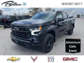 <b>20 Aluminum Wheels, Z71 Off-Road Package!</b><br> <br> <br> <br>  This 2024 Silverado 1500 is engineered for ultra-premium comfort, offering high-tech upgrades, beautiful styling, authentic materials and thoughtfully crafted details. <br> <br>This 2024 Chevrolet Silverado 1500 stands out in the midsize pickup truck segment, with bold proportions that create a commanding stance on and off road. Next level comfort and technology is paired with its outstanding performance and capability. Inside, the Silverado 1500 supports you through rough terrain with expertly designed seats and robust suspension. This amazing 2024 Silverado 1500 is ready for whatever.<br> <br> This black Crew Cab 4X4 pickup   has an automatic transmission and is powered by a  355HP 5.3L 8 Cylinder Engine.<br> <br> Our Silverado 1500s trim level is RST. This 1500 RST comes with Silverardos legendary capability and was made to be a stylish daily pickup truck that has the perfect amount of essential equipment. This incredible truck comes loaded with blacked out exterior accents, body colored bumpers, Chevrolets Premium Infotainment 3 system thats paired with a larger touchscreen display, wireless Apple CarPlay and Android Auto, 4G LTE hotspot and SiriusXM. Additional features include LED front fog lights, remote engine start, an EZ Lift tailgate, unique aluminum wheels, a power driver seat, forward collision warning with automatic braking, intellibeam headlights, dual-zone climate control, lane keep assist, Teen Driver technology, a trailer hitch and a HD rear view camera. This vehicle has been upgraded with the following features: 20 Aluminum Wheels, Z71 Off-road Package. <br><br> <br>To apply right now for financing use this link : <a href=http://www.boltongm.ca/?https://CreditOnline.dealertrack.ca/Web/Default.aspx?Token=44d8010f-7908-4762-ad47-0d0b7de44fa8&Lang=en target=_blank>http://www.boltongm.ca/?https://CreditOnline.dealertrack.ca/Web/Default.aspx?Token=44d8010f-7908-4762-ad47-0d0b7de44fa8&Lang=en</a><br><br> <br/>    0% financing for 60 months. 2.49% financing for 84 months. <br> Buy this vehicle now for the lowest bi-weekly payment of <b>$393.37</b> with $7297 down for 84 months @ 2.49% APR O.A.C. ( Plus applicable taxes -  Plus applicable fees   ).  Incentives expire 2024-05-31.  See dealer for details. <br> <br>At Bolton Motor Products, we offer new Chevrolet, Cadillac, Buick, GMC cars and trucks in Bolton, along with used cars, trucks and SUVs by top manufacturers. Our sales staff will help you find that new or used car you have been searching for in the Bolton, Brampton, Nobleton, Kleinburg, Vaughan, & Maple area. o~o