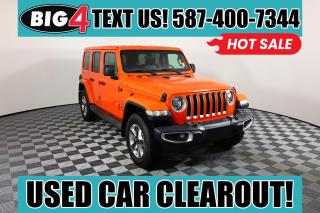Our bold 2018 Jeep Wrangler Unlimited Sahara 4X4 in Punkn Metallic is ready to rock you to your core! Powered by a 3.6 Litre Pentastar V6 delivering 285hp paired to a 6 Speed Manual transmission for confident performance. This Four Wheel Drive SUV provides legendary traction, ground clearance, and maneuverability that makes your most adventurous dreams come true while offering approximately 10.2L/100km on the highway! The embodiment of rugged capability, our Wrangler Unlimited has iconic good looks with skid plates, alloy wheels, two-piece fenders, tubular side steps, and fog lamps. And with a removable top and doors, incredible open-air driving comes easy.

Our Sahara cabin blends modern design, classic Jeep styling, and plenty of space for five people and cargo. Stay comfortable even on rough terrain with the supportive cloth seats, leather-wrapped steering wheel, and dual-zone automatic climate control, and stay in touch with Uconnect 4 technology backed by a 7-inch touchscreen, Android Auto/Apple CarPlay, Bluetooth, and an eight-speaker audio system with an overhead soundbar. 

Whether youre blazing trails or bringing the kids to school, Jeep protects you with a backup camera, traction/stability control, front airbags, ABS, and hill-start assist to help keep you out of harms way. Its time to reward yourself with our tremendously capable Wrangler Unlimited! Save this Page and Call for Availability. We Know You Will Enjoy Your Test Drive Towards Ownership!