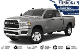 This RAM 2500 BIG HORN, with a 6.7L Cummins I-6 intercooled turbo diesel engine engine, features a 6-speed automatic transmission, and generates 0 highway/0 city L/100km. Find this vehicle with only 15 kilometers!  RAM 2500 BIG HORN Options: This RAM 2500 BIG HORN offers a multitude of options. Technology options include: 2 LCD Monitors In The Front, AM/FM/Satellite-Prep w/Seek-Scan, Clock, Aux Audio Input Jack, Voice Activation, Radio Data System and Uconnect External Memory Control, Bluetooth Handsfree Phone & Audio, GPS Antenna Input, Radio: Uconnect 3 w/5 Display.  Safety options include Tailgate/Rear Door Lock Included w/Power Door Locks, Variable Intermittent Wipers, 2 LCD Monitors In The Front, Power Door Locks w/Autolock Feature, Airbag Occupancy Sensor.  Visit Us: Find this RAM 2500 BIG HORN at Muskoka Chrysler today. We are conveniently located at 380 Ecclestone Dr Bracebridge ON P1L1R1. Muskoka Chrysler has been serving our local community for over 40 years. We take pride in giving back to the community while providing the best customer service. We appreciate each and opportunity we have to serve you, not as a customer but as a friend
