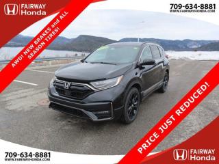 New Price!Crystal Black Pearl 2020 Honda CR-V Black Edition AWD! AWD! NEW BRAKES and ALL SEASON TIRES AWD CVT 1.5L I4 Turbocharged DOHC 16V LEV3-ULEV50 190hp*Market Value Pricing*, AWD, 4-Wheel Disc Brakes, 9 Speakers, ABS brakes, Active Cruise Control, Air Conditioning, Alloy wheels, AM/FM radio: SiriusXM, Apple CarPlay/Android Auto, Auto High-beam Headlights, Auto-dimming Rear-View mirror, Automatic temperature control, Brake assist, Bumpers: body-colour, Delay-off headlights, Driver door bin, Driver vanity mirror, Dual front impact airbags, Dual front side impact airbags, Electronic Stability Control, Emergency communication system: HondaLink Security (3-year free trial), Exterior Parking Camera Rear, Forward collision: Collision Mitigation Braking System (CMBS) + FCW mitigation, Four wheel independent suspension, Front anti-roll bar, Front dual zone A/C, Front fog lights, Front reading lights, Garage door transmitter: HomeLink, Heated door mirrors, Heated Front Bucket Seats, Heated front seats, Heated rear seats, Heated steering wheel, Honda Satellite-Linked Navigation System, Illuminated entry, Lane departure: Lane Keeping Assist System (LKAS) active, Low tire pressure warning, Memory seat, Navigation System, Occupant sensing airbag, Outside temperature display, Overhead airbag, Overhead console, Panic alarm, Passenger door bin, Passenger vanity mirror, Perforated Leather-Trimmed Seating Surfaces, Power door mirrors, Power driver seat, Power Liftgate, Power moonroof, Power passenger seat, Power steering, Power windows, Radio data system, Radio: 331-Watt AM/FM Premium Audio System, Rain sensing wipers, Rear anti-roll bar, Rear window defroster, Rear window wiper, Remote keyless entry, Roof rack: rails only, Security system, SiriusXM, Speed control, Speed-sensing steering, Speed-Sensitive Wipers, Split folding rear seat, Spoiler, Steering wheel mounted audio controls, Tachometer, Telescoping steering wheel, Tilt steering wheel, Traction control, Trip computer, Turn signal indicator mirrors, Variably intermittent wipers, Wheels: 19 Black Aluminum-Alloy.Certification Program Details: 85 Point Inspection Top Up Fluids Brake Inspection Tire Inspection Fresh 2 Year MVI Fresh Oil ChangeFairway Honda - Community Driven!