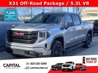 This GMC Sierra 1500 delivers a Gas V8 5.3L/325 engine powering this Automatic transmission. X31 OFF-ROAD PACKAGE includes Off-Road suspension, (JHD) Hill Descent Control, (NZZ) skid plates, (K47) heavy-duty air filter and X31 hard badge Includes (B1J) rear wheelhouse liners and (NQH) 2-speed transfer case. Includes (N10) dual exhaust., ENGINE, 5.3L ECOTEC3 V8 (355 hp [265 kW] @ 5600 rpm, 383 lb-ft of torque [518 Nm] @ 4100 rpm); featuring Dynamic Fuel Management, Wireless, Apple CarPlay / Wireless Android Auto.*This GMC Sierra 1500 Comes Equipped with These Options *Windows, power front, drivers express up/down, Window, power front, passenger express down, Wi-Fi Hotspot capable (Terms and limitations apply. See onstar.ca or dealer for details.), Wheels, 20 x 9 (50.8 cm x 22.9 cm) 6-spoke High gloss Black painted aluminum, Wheel, 17 x 8 (43.2 cm x 20.3 cm) full-size, steel spare, USB Ports, 2, Charge/Data ports located on instrument panel, USB ports, (2) charge-only, rear, Transmission, 8-speed automatic, (Column shifter) electronically controlled with overdrive and tow/haul mode. Includes Cruise Grade Braking and Powertrain Grade Braking (Standard and only available with (L3B) 2.7L TurboMax engine.), Transfer case, single speed, electronic Autotrac with push button control (4WD models only), Tires, 275/60R20 all-season, blackwall.* Visit Us Today *Treat yourself- stop by Capital Chevrolet Buick GMC Inc. located at 13103 Lake Fraser Drive SE, Calgary, AB T2J 3H5 to make this car yours today!