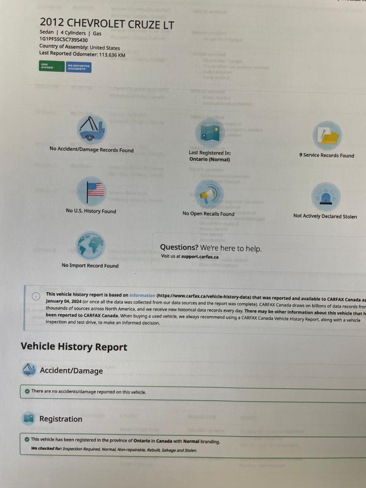 2012 Chevrolet Cruze 4DR AUTO LT LOW KM ONWOWNER NO ACCIDENT Photo2