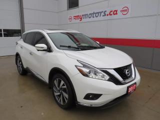2017 Nissan Murano Platinum    (**LEATHER**PANORAMIC SUNROOF**NAVIGATION**HEATED SEATS**COOLED SEATS**AWD**ALLOYS**POWER SEATS**BACKUP CAMERA**HANDS FREE**BLUETOOTH**POWER LIFTGATE**HEADTED STEERING WHEEL**KEYLESS ENTRY**STABILITY AND TRACTION CONTROL**ABS**REMOTE START**)    *** VEHICLE COMES CERTIFIED/DETAILED *** NO HIDDEN FEES *** FINANCING OPTIONS AVAILABLE - WE DEAL WITH ALL MAJOR BANKS JUST LIKE BIG BRAND DEALERS!! ***     HOURS: MONDAY - WEDNESDAY & FRIDAY 8:00AM-5:00PM - THURSDAY 8:00AM-7:00PM - SATURDAY 8:00AM-1:00PM    ADDRESS: 7 ROUSE STREET W, TILLSONBURG, N4G 5T5