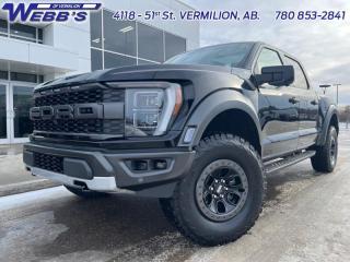 <b>Leather Seats, Sunroof, Power Liftgate, Tailgate Step, 17 inch Aluminum Wheels!</b><br> <br> <br> <br>  The Ford F-Series is the best-selling vehicle in Canada for a reason. Its simply the most trusted pickup for getting the job done. <br> <br>The perfect truck for work or play, this versatile Ford F-150 gives you the power you need, the features you want, and the style you crave! With high-strength, military-grade aluminum construction, this F-150 cuts the weight without sacrificing toughness. The interior design is first class, with simple to read text, easy to push buttons and plenty of outward visibility. With productivity at the forefront of design, the F-150 makes use of every single component was built to get the job done right!<br> <br> This agate black Crew Cab 4X4 pickup   has a 10 speed automatic transmission and is powered by a  450HP 3.5L V6 Cylinder Engine.<br> <br> Our F-150s trim level is Raptor. This awesome Ford F-150 Raptor comes loaded with exclusive features such as a Baja ready suspension made by Fox Racing, unique leather seats that are heated and cooled, exclusive wide body fender flares, a proximity key with push button start, a limited slip differential and Ford Co-Pilot360 that features lane keep assist, blind spot detection, pre-collision assist, automatic emergency braking and rear parking sensors. Additional features include unique aluminum wheels, SYNC 4 with enhanced voice recognition featuring Apple CarPlay and Android Auto, FordPass Connect 4G LTE, power adjustable pedals, a powerful audio system with SiriusXM radio, cargo box lights, a smart device remote engine start, a leather steering wheel, trail management system, adaptive cruise control and some handy side steps to help when entering and exiting this incredible pickup truck! This vehicle has been upgraded with the following features: Leather Seats, Sunroof, Power Liftgate, Tailgate Step, 17 Inch Aluminum Wheels, Advanced Security Pack Removal. <br><br> View the original window sticker for this vehicle with this url <b><a href=http://www.windowsticker.forddirect.com/windowsticker.pdf?vin=1FTFW1RG2PFD21625 target=_blank>http://www.windowsticker.forddirect.com/windowsticker.pdf?vin=1FTFW1RG2PFD21625</a></b>.<br> <br>To apply right now for financing use this link : <a href=https://www.webbsford.com/financing/ target=_blank>https://www.webbsford.com/financing/</a><br><br> <br/> See dealer for details. <br> <br>Webbs Ford is located at 4118 - 51st Street in beautiful Vermilion, AB. <br/>We offer superior sales and service for our valued customers and are committed to serving our friends and clients with the best services possible. If you are looking to set up a test drive in one of our new Fords or looking to inquire about financing options, please call (780) 853-2841 and speak to one of our professional staff members today.   o~o