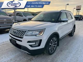 <b>Leather Seats,  Navigation,  Sunroof,  Blind Spot Assist,  Premium Audio Package!</b><br> <br>  Compare at $29999 - Our Price is just $26108! <br> <br>   7 passenger seating for a 5 passenger price! The 2016 Explorer needs to be on your shopping list if youre looking to move people. This  2016 Ford Explorer is for sale today in Swift Current. <br> <br>This 2016 Ford Explorer is an attractive and roomy crossover SUV with plenty of options, a powerful engine, and a comfortable ride all around. It has the passenger-carrying capabilities of a midsize SUV combined with strong towing and off-road capabilities. This Explorer is more powerful, safer, and more comfortable than ever before and continues to lead the midsize SUV segment. This  SUV has 151,854 kms. Its  nice in colour  . It has an automatic transmission and is powered by a  365HP 3.5L V6 Cylinder Engine.  <br> <br> Our Explorers trim level is Platinum. The Platinum trim is the top of the line for the Explorer and it shows in every detail. The EcoBoost V6 delivers ample power to the intelligent four-wheel drive system while the quilted leather seats transport you in comfort. The exterior is adorned with tasteful chrome trim, 20-inch premium wheels, a satin chrome roof rack, and twin chrome exhaust tips. On the inside, youre treated to SYNC infotainment with Bluetooth, SiriusXM, navigation, and Sony premium sound, a dual-panel moonroof, active park assist, and much more. This vehicle has been upgraded with the following features: Leather Seats,  Navigation,  Sunroof,  Blind Spot Assist,  Premium Audio Package,  Bluetooth,  Rear View Camera. <br> To view the original window sticker for this vehicle view this <a href=http://www.windowsticker.forddirect.com/windowsticker.pdf?vin=1FM5K8HT8GGA58657 target=_blank>http://www.windowsticker.forddirect.com/windowsticker.pdf?vin=1FM5K8HT8GGA58657</a>. <br/><br> <br>To apply right now for financing use this link : <a href=https://standarddodge.ca/financing target=_blank>https://standarddodge.ca/financing</a><br><br> <br/><br>* Stop By Today *Test drive this must-see, must-drive, must-own beauty today at Standard Chrysler Dodge Jeep Ram, 208 Cheadle St W., Swift Current, SK S9H0B5! <br><br> Come by and check out our fleet of 30+ used cars and trucks and 130+ new cars and trucks for sale in Swift Current.  o~o