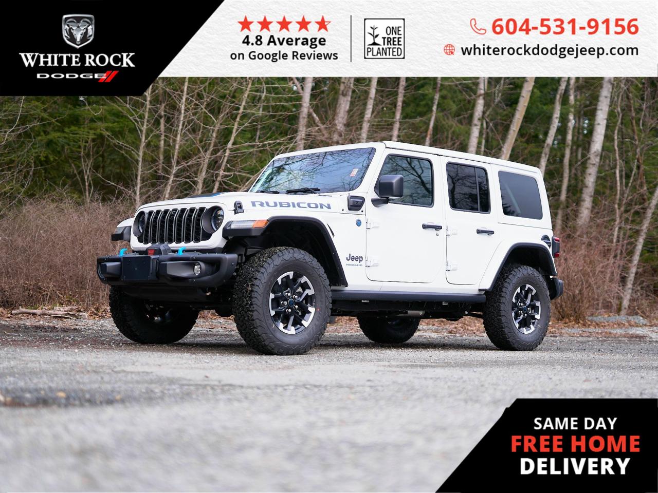 Conquer Any Trail! HEATED DOOR MIRRORS, AUTOMATIC TEMPERATURE CONTROL, DUAL FRONT SIDE AIRBAGS, ELECTRONIC STABILITY. Embrace the spirit of adventure in the 2024 Jeep Wrangler 4xe Rubicon.<p><p>Command attention with the striking White exterior and bold Black interior, a combination that speaks to the Wranglers rugged yet refined nature. The heart of this trailblazer is a 2.0L 4cyl hybrid engine paired with an 8-Speed Automatic Transmission, offering a blend of efficiency and power thats perfect for both off-road escapades and daily commutes.<p><p>The Rubicon trim ensures youre well-equipped for any terrain with TRACTION CONTROL and an INTEGRATED ROLL-OVER PROTECTION system, providing peace of mind as you navigate the unpredictable. Stay comfortable in any climate with FRONT DUAL ZONE A/C, and let the FULLY AUTOMATIC HEADLIGHTS illuminate your path as evening adventures beckon.<p><p>For added convenience, this Jeep Wrangler 4xe Rubicon includes a GARAGE DOOR TRANSMITTER, BRAKE ASSIST, and WIRELESS PHONE CONNECTIVITY, ensuring that technology enhances your journey at every turn. The advanced ACOUSTIC PEDESTRIAN PROTECTION and REGENERATIVE BRAKES reflect Jeeps commitment to innovation and sustainability.<p><p>This new vehicle is a testament to Jeeps legendary capability and forward-thinking design. Experience the unmatched combination of off-road readiness and eco-conscious performance. Stock Number: R194192 awaits to fuel your next adventure.