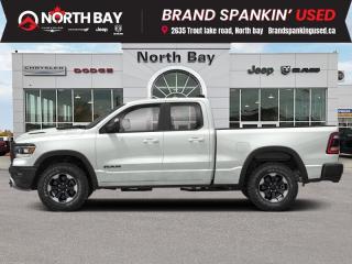 <b>Off-Road Suspension,  Aluminum Wheels,  Sport Performance Hood,  Black Accents,  Proximity Key!</b><br> <br> <b>Out of town? We will pay your gas to get here! Ask us for details!</b><br><br> <br>Conquer any terrain with confidence in this powerful and versatile truck, designed to handle whatever the road throws your way. With its bold design, aggressive stance, and premium features, the Ram 1500 Rebel stands out from the crowd wherever it goes. Whether youre towing heavy loads or hitting the trails, this truck delivers unmatched capability and performance. Contact us today to book a test drive! Fully inspected and reconditioned for years of driving enjoyment!<br><br>Features: 9 Alpine Speakers w/Subwoofer, A/C w/Dual-Zone Automatic Temperature Control, AM/FM radio: SiriusXM, Apple CarPlay Capable, Auto-Dimming Exterior Driver Mirror, Auto-Dimming Rear-View Mirror, Black Powder-Coated Front Bumper, Black Power Fold Heated Mirrors w/Signals, Black Tubular Side Steps, Blind-Spot/Rear Cross-Path Detection, Block heater, Body Colour Door Handles, Class IV Receiver Hitch, Electronic Locking Rear Differential, Exterior Mirrors w/Courtesy Lamps, Exterior Mirrors w/Turn Signals, Front fog lights, Front Heated Seats, Google Android Auto, GPS Navigation, Heated Steering Wheel, Hill Descent Control, Leather & Sound Group, Level 2 Equipment Group, Off-Road Group, Park-Sense Front & Rear Park Assist, ParkView Rear Back-Up Camera, Power driver seat, Power Folding Exterior Mirrors, Power Sunroof, Quick Order Package 25W Rebel, Radio: Uconnect 4C Nav w/12 Display, Rain-Sensing Windshield Wipers, Rear 60/40 Split Folding Bench Seat, Rear Media Hub w/2 USB Ports, Rear step bumper, Rear Window Defroster, Rebel Instrument Cluster, Remote keyless entry, Remote Proximity Keyless Entry, Remote Start System, Sport Performance Hood, Vinyl/Cloth Front Bucket Seats, Wheels: 18 x 8 Black Painted Alum. 4WD 8-Speed Automatic HEMI 5.7L V8 VVT<br><br>All in price - No hidden fees or charges! O~o At North Bay Chrysler we pride ourselves on providing a personalized experience for each of our valued customers. We offer a wide selection of vehicles, knowledgeable sales and service staff, complete service and parts centre, and competitive pricing on all of our products. We look forward to seeing you soon. *Every reasonable effort is made to ensure the accuracy of the information listed above, but errors happen. We reserve the right to change or amend these offers. The vehicle pricing, incentives, options (including standard equipment), and technical specifications listed, may not match the exact vehicle displayed. All finance pricing listed is O.A.C (on approved credit). Please confirm with a sales representative the accuracy of this information and pricing.<br><br>*Prices include a $2000 finance credit. Cash Purchases are subject to change. Every reasonable effort is made to ensure the accuracy of the information listed above, but errors happen. We reserve the right to change or amend these offers. The vehicle pricing, incentives, options (including standard equipment), and technical specifications listed, may not match the exact vehicle displayed. All finance pricing listed is O.A.C (on approved credit). Please confirm with a sales representative the accuracy of this information and pricing. Listed price does not include applicable taxes and licensing fees.<br> To view the original window sticker for this vehicle view this <a href=http://www.chrysler.com/hostd/windowsticker/getWindowStickerPdf.do?vin=1C6SRFET0KN867710 target=_blank>http://www.chrysler.com/hostd/windowsticker/getWindowStickerPdf.do?vin=1C6SRFET0KN867710</a>. <br/><br> <br/><br> Buy this vehicle now for the lowest bi-weekly payment of <b>$266.55</b> with $3995 down for 84 months @ 8.99% APR O.A.C. ( Plus applicable taxes -  platinum security included  / Total cost of borrowing $12553   ).  See dealer for details. <br> <br>All in price - No hidden fees or charges! o~o