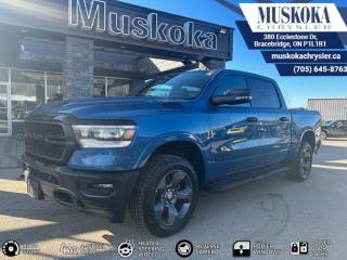 This RAM 1500 BIG HORN, with a 5.7L HEMI V-8 engine engine, features a 8-speed automatic transmission, and generates 22 highway/18 city L/100km. Find this vehicle with only 29 kilometers!  RAM 1500 BIG HORN Options: This RAM 1500 BIG HORN offers a multitude of options. Technology options include: 1 LCD Monitor In The Front, AM/FM/Satellite-Prep w/Seek-Scan, Clock, Aux Audio Input Jack, Steering Wheel Controls, Voice Activation, Radio Data System and External Memory Control, GPS Antenna Input, Radio: Uconnect 3 w/5 Display, grated Voice Command w/Bluetooth.  Safety options include Tailgate/Rear Door Lock Included w/Power Door Locks, Variable Intermittent Wipers, 1 LCD Monitor In The Front, Power Door Locks w/Autolock Feature, Airbag Occupancy Sensor.  Visit Us: Find this RAM 1500 BIG HORN at Muskoka Chrysler today. We are conveniently located at 380 Ecclestone Dr Bracebridge ON P1L1R1. Muskoka Chrysler has been serving our local community for over 40 years. We take pride in giving back to the community while providing the best customer service. We appreciate each and opportunity we have to serve you, not as a customer but as a friend