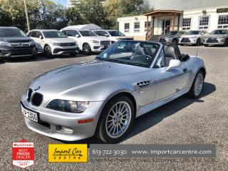 *** 2023 AUTOTRADER BEST PRICED DEALER AWARD 2023 * CARGURUS TOP RATED DEALER 2023 * NO ACCIDENTS * SMETANA APPROVED ***  Yes, this roadster is truly the proverbial needle in the haystack!!  Yes, that is correct...only 42,065kms on this classic BMW roadster and it is indeed the best time of year to buy a toy!! Finished in Titan Silver with contrasting black leatherette seating surfaces, 5 speed manual gearbox, M sports steering wheel, Harman Kardon sound system, fog lights, air conditioning, power seats, heated mirrors only 42,000kms all compliment this stunning 2000 BMW Z3 2.3i  Perfection and beyond!!  Home of the Platinum up to 240,000kms warranty and financing is always available O.A.C Import Car Centre, proudly serving the Ottawa and surrounding area for over 42 years. Come down and experience Import Car Centre for yourself and see just why our customers are so happy! 

 #importcarcentre #smetanaapproved #iccs