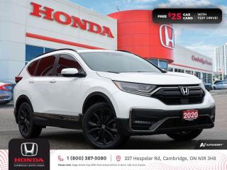 <p><strong>GREAT SUV! IN EXCELLENT SHAPE! FULLY LOADED! </strong>2020 Honda CR-V Black Edition featuring CVT transmission, five passenger seating, power sunroof, remote engine starter, rearview camera with dynamic guidelines, Apple CarPlay™ and Android Auto™ connectivity, Siri® Eyes Free compatibility, GPS navigation, SiriusXM™ Satellite radio equipped, ECON mode, Bluetooth, AM/FM audio system with two USB inputs, wireless charging, steering wheel mounted controls, cruise control, air conditioning, dual climate zones, heated front seats, 12V power outlet, idle stop, power mirrors, power locks, power windows, 60/40 split fold-down rear seatback, Anchors and Tethers for Children (LATCH), The Honda Sensing Technologies - Adaptive Cruise Control, Forward Collision Warning system, Collision Mitigation Braking system, Lane Departure Warning system, Lane Keeping Assist system and Road Departure Mitigation system, remote keyless entry with trunk release, auto on/off headlights, LED brake lights, LED tail lights, electronic stability control and anti-lock braking system. Contact Cambridge Centre Honda for special discounted finance rates, as low as 8.99%, on approved credit from Honda Financial Services.</p>

<p><span style=color:#ff0000><strong>FREE $25 GAS CARD WITH TEST DRIVE!</strong></span></p>

<p>Our philosophy is simple. We believe that buying and owning a car should be easy, enjoyable and transparent. Welcome to the Cambridge Centre Honda Family! Cambridge Centre Honda proudly serves customers from Cambridge, Kitchener, Waterloo, Brantford, Hamilton, Waterford, Brant, Woodstock, Paris, Branchton, Preston, Hespeler, Galt, Puslinch, Morriston, Roseville, Plattsville, New Hamburg, Baden, Tavistock, Stratford, Wellesley, St. Clements, St. Jacobs, Elmira, Breslau, Guelph, Fergus, Elora, Rockwood, Halton Hills, Georgetown, Milton and all across Ontario!</p>