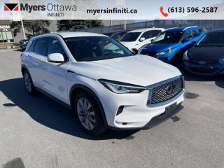 <b>Certified, Low Mileage, Heated Seats,  Power Liftgate,  Remote Start,  Heated Steering Wheel,  Android Auto!</b><br> <br>  SPECIAL!  Was $33066. Now $31289! $1777 discount for a limited time!  <br> <br/> Compare at $33066 - Our Price is just $31289! <br> <br>   For both function and form, perfection is not enough to describe the QX50. This  2020 INFINITI QX50 is for sale today in Ottawa. <br> <br>A beautifully crafted crossover SUV that is stunning both inside and out. This 2020 QX50 is one of the most tech advanced SUVs with a quiet and serene interior and a supple soft ride quality. Handsome from every angle, the sculpted exterior only further compliments the well thought out and quality built interior. Highly refined and economical without any sacrifices on power delivery, this QX50 is just as comfortable off road as it is on it.This low mileage  SUV has just 21,750 kms and is a Certified Pre-Owned vehicle. Its  white in colour  . It has an automatic transmission and is powered by a  268HP 2.0L 4 Cylinder Engine.  And its got a certified used vehicle warranty for added peace of mind. <br> <br> Our QX50s trim level is PURE AWD. This Infiniti QX50 has everything you expect from an Infiniti at an amazing value. The exterior is loaded with style and convenience features like intelligent all wheel drive system, aluminum wheels, LED lighting with fog lamps and auto on/off headlamps, drive mode selector, manual shift mode, and heated power side mirrors with LED turn signals. Stay safe with blind spot warning, lane depature warning, forward emergency braking with pedestrian detection, and predictive forward collision warning while the panoramic sunroof, power liftgate, remote starting, remote keyless entry and window operation, dual zone automatic climate control, heated power front seats with power lumbar adjustment, heated leather steering wheel with cruise and audio controls, auto dimming rear view mirror, Homelink remote, and rear view camera keep you comfortable. Two touchscreens with voice recognition, Android Auto, Apple CarPlay, Bluetooth control and streaming, SiriusXM, 4 USB inputs, and active noise cancellation keep you connected and entertained. This vehicle has been upgraded with the following features: Heated Seats,  Power Liftgate,  Remote Start,  Heated Steering Wheel,  Android Auto,  Apple Carplay,  Forward Emergency Braking. <br> <br>To apply right now for financing use this link : <a href=https://www.myersinfiniti.ca/finance/ target=_blank>https://www.myersinfiniti.ca/finance/</a><br><br> <br/>Rigorous Certification ProcessEvery CERTIFIED INFINITI vehicle gets an obsessively detailed inspection prior to earning the CERTIFIED status. An INFINITI-trained technician ensures the highest standards for each vehicle, in a 169-point inspection process.72-month/160,000km Warranty** In effect for period of 72 months or 160,000kms (whichever comes first) from the vehicles original in-service dateINFINITIs Warranty provides coverage for 72 months or 160,000kms (whichever comes first) from your vehicles original in-service date. Over 1900 components are covered including:Engine: Cylinder heads and block and all internal parts, rocker covers and oil pan, valvetrain and front cover, timing chain and tensioner, oil pump and fuel pump, fuel injectors, intake and exhaust manifolds and turbocharger, flywheel, seals and gasketsTransmission and Transfer Case: Case and all internal parts, torque converter and converter housing, automatic transmission control module, transfer case and all internal parts, seals and gaskets, and electronic transmission controlsDrivetrain: Drive shafts, final drive housing and all internal parts, propeller shafts, universal joints, bearings, seals and gaskets$0 Deductible: No deductibles for repairs covered under the Powertrain WarrantyCertified INFINITI BenefitsCertified INFINITI vehicles offer all the exciting performance, innovation and reliability of a INFINITI, with value and peace-of-mind at the heart of the experience. 72 month/160,000kms* WarrantyEasy Financing with INFINITI Financial Services24/7 Premium Roadside Assistance1Rental Vehicle AssistancePersonalized Trip PlanningSirius Satellite Radio Trial210 day/1,500km exchange promise1 In effect for period of 72 months or 160,000kms (whichever comes first) from the vehicles original in-service date2 Available on compatible modelsINFINITIs Executive Protection PlanCustomized Protection: Executive plans provide up to 96 months / 200,000kms1 of extended coverage.Talk to your INFINITI dealer about Executive Protection Plans on your Certified INFINITI.1 In effect for period of 72 months or 160,000kms (whichever comes first) from the vehicles original in-service date<br> <br/><br> Buy this vehicle now for the lowest bi-weekly payment of <b>$310.07</b> with $0 down for 72 months @ 11.00% APR O.A.C. ( taxes included, and licensing fees   ).  See dealer for details. <br> <br>*LIFETIME ENGINE TRANSMISSION WARRANTY NOT AVAILABLE ON VEHICLES WITH KMS EXCEEDING 140,000KM, VEHICLES 8 YEARS & OLDER, OR HIGHLINE BRAND VEHICLE(eg. BMW, INFINITI. CADILLAC, LEXUS...)<br> Come by and check out our fleet of 40+ used cars and trucks and 100+ new cars and trucks for sale in Ottawa.  o~o