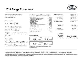 New 2024 Land Rover Range Rover Velar Dynamic SE for sale in Winnipeg, MB
