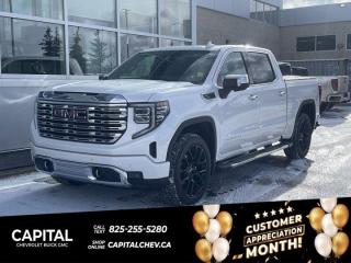 Check out this 2023 GMC Sierra 1500 Denali. Its Automatic transmission and Gas V8 5.3L/325 engine will keep you going. This GMC Sierra 1500 features the following options: Wireless Phone Projection, for Apple CarPlay and Android Auto, Wireless Charging (Beginning October 26, 2022 through November 20, 2022, certain vehicles will be forced to include (00C) Not Equipped with Wireless Charging, which removes Wireless Charging. See dealer for details or the window label for the features on a specific vehicle.), Wipers, front rain-sensing, Windows, power rear, express down, Windows, power front, drivers express up/down, Window, power, rear sliding with rear defogger, Window, power front, passenger express up/down, Wi-Fi Hotspot capable (Terms and limitations apply. See onstar.ca or dealer for details.), Wheels, 20 x 9 (50.8 cm x 22.9 cm) multi-dimensional polished aluminum, and Wheel, 17 x 8 (43.2 cm x 20.3 cm) full-size, steel spare. Test drive this vehicle at Capital Chevrolet Buick GMC Inc., 13103 Lake Fraser Drive SE, Calgary, AB T2J 3H5.