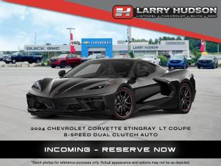 Incoming - Reserve Now! Estimated arrival: Spring 2024.

This Chevrolet Corvette Stingray Coupe LT Features a 6.2L 8-Cylinder Engine, 8-Speed Dual Clutch Transmission, Black Exterior, Jet Black Leather Interior, Removable Roof Panel, 8-Way Power Front Seat Adjusters, Rear View Vision Camera, Rear Park Assist, Rear Camera Mirror with Auto Dimming, Following Distance Sensor Indicator, Lane Keep Assist Sensor Indicator, Low Speed Collision Avoidance & Mitigation Sensor, Front Pedestrian Braking with Bicyclist Detection, Vehicle Health Management System, Power Windows/Door Locks, 12 Driver Information Display, 8 Colour Touchscreen, Premium Infotainment System w/ Google Built-In, Wireless Phone Projection, 10-Speaker Bose Premium Audio System, Sport/Leather Steering Wheel, Carbon Flash Exterior Trim Accents, Corvette Standard Suspension, Battery Protection Package, Red Edge Calipers, Midnight Gray w/ Red Striped 20 Spoke Forged Aluminum Wheels, OnStar Services Available, OnStar Wi-Fi Hotspot Capable, SiriusXM Satellite Radio Services Available. HUDSONS HAS IT!
See it - Drive it - Own it - LOVE it.

At Larry Hudson Chevrolet Buick GMC we make car buying a breeze! New car pricing with $0 down approvals are among your options (*on approved credit). There are a variety of finance and lease options available. Also expect top dollar for your trade-in!

Selling price/payment shown includes cash incentive(s). Does not include HST & Licensing. Bi-Weekly payments reflect current Chevrolet Buick and GMC incentives. We have professional Product Specialist to guide you through your vehicle purchase. Contact us for more info! 1-800-350-3325