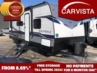 FREE STORAGE TILL SPRING 2024! Come see why Carvista has been the Consumer Choice Award Winner for 4 consecutive years! 2021-2024! Dont play the waiting game, our units are instock, no pre-order necessary!!                                  WAS $43839 MSRP.  SAVE THOUSANDS FROM NEW! 

 Introducing the epitome of comfort and adventure, the 2022 Keystone RV Springdale 202RD! This meticulously crafted travel trailer offers an unparalleled experience for enthusiasts seeking both luxury and functionality on the road.

Exterior Features:

Length: 25 feet
Width: 8 feet
Height: 10.93 feet
Dry Weight: 4,635 lbs
Hitch Weight: 565 lbs
GVWR: 6,500 lbs
Fresh Water Capacity: 52 gallons
Gray Water Capacity: 30 gallons
Black Water Capacity: 30 gallons
Propane Capacity: 40 lbs (2 tanks)
Electric Awning Length: 12 feet

Interior Features:
Step inside and be greeted by a spacious and thoughtfully designed interior, boasting modern amenities and high-quality finishes throughout. The cozy living area features plush seating and ample storage, perfect for relaxing after a day of exploration.

Queen-size bed with under-bed storage
Convertible dinette for additional sleeping space
Entertainment center with LED TV and multimedia system
Fully equipped kitchen appliances, including a 3-burner stove, oven, microwave, and refrigerator/freezer
Deep basin sink with high-rise faucet
Bathroom with shower, foot-flush toilet, and vanity sink
Ducted air conditioning and heat for year-round comfort
LED lighting throughout for energy efficiency
Bluetooth-enabled stereo system with interior and exterior speakers
USB charging ports for all your electronic devices
Solar prep for eco-conscious travelers
Secure entry door with screen for enjoying the breeze without the bugs
Residential-style flooring for durability and easy cleaning

Additional Options:

Power tongue jack for effortless hitching and leveling
Exterior shower for quick clean-ups
Spare tire kit for peace of mind on the road
Thermal package with upgraded insulation for extended camping seasons
Electric stabilizer jacks for easy setup and stability

Why Choose the 2022 Keystone RV Springdale 202RD?
Whether youre embarking on a weekend getaway or a cross-country excursion, this travel trailer offers the perfect blend of style, comfort, and convenience. With its spacious interior, top-of-the-line amenities, and durable construction, the Keystone RV Springdale 202RD is your ticket to unforgettable adventures on the open road. Dont miss out on the opportunity to own this exceptional travel trailer and make memories that will last a lifetime!
      Come see why Carvista has been the Consumer Choice Award Winner for 4 consecutive years! 2021, 2022, 2023 AND 2024! Dont play the waiting game, our units are instock, no pre-order necessary!! See for yourself why Carvista has won this prestigious award and continues to serve its community. Carvista Approved! Our RVista package includes a complete inspection of your camper that includes general testing of the camper systems! We pride ourselves in providing the highest quality trailers possible, and include a rigorous detail to ensure you get the cleanest trailer around.
Prices and payments exclude GST OR PST 
Carvista Inc. Dealer Permit # 1211
Category: Used Camper
Units may not be exactly as shown, please verify all details with a sales person.