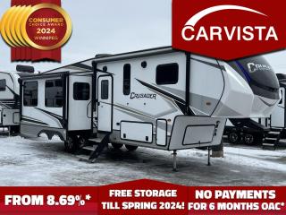 FREE STORAGE TILL SPRING 2024! Come see why Carvista has been the Consumer Choice Award Winner for 4 consecutive years! 2021-2024! Dont play the waiting game, our units are instock, no pre-order necessary!!                                  

 WAS $110299 MSRP NEW, SAVE THOUSANDS FROM NEW!

MANUFACTURER OWNED UNIT – NEVER REGISTERED! LIKE NEW CONDITION

Specs:

2022 Prime Time Crusader 305RLP 5th Wheel Trailer Camper

30’ unit – 34.75’ overall

Fiberglass body material

9392 lbs dry weight

 11912 lbs GVWR

2170 lbs Cargo weight

1712 lbs hitch weight

13’ total - power awning with LED lighting

Max Sleeping Count – 4

1 queen bed

1 convertible sofa bed

3 slide outs

15000 BTU AC UNIT (DUAL AC’S)

35000 BTU Heater

6 gallon gas/electric hot water heater

Step into the lap of luxury with this stunning 2022 Prime Time Crusader 305RLP! Crafted with meticulous attention to detail and loaded with premium features, this fifth wheel RV is ready to elevate your travel experience to new heights.

Interior Features:

Spacious and elegantly designed living area with deluxe residential furniture for ultimate comfort.
Gourmet kitchen equipped with high-end stainless steel appliances, including a residential-size refrigerator, three-burner stove, oven, and microwave.
Solid surface countertops and ample storage space make meal preparation a breeze.
Enjoy movie nights with the built-in entertainment center featuring a large power lifting LED TV and sound system.
Cozy fireplace to create a warm ambiance on chilly evenings.
Luxurious master bedroom with a queen-size bed, plush mattress, and plenty of storage options.
Deluxe bathroom with a spacious shower, porcelain toilet, and vanity sink.
Residential-style washer and dryer prep for added convenience.

Exterior Features:

Durable fiberglass exterior with premium graphics for a sleek and modern look.
Oversized pass-through storage compartments for all your outdoor gear.
Power awning with LED lighting for shade and ambiance.
Outdoor kitchen with a refrigerator, sink, and grill for convenient al fresco dining.
Sturdy aluminum entry steps for easy access.
Exterior speakers to enjoy your favorite tunes while relaxing outdoors.
Solar prep for eco-friendly power options.
Electric stabilizer jacks for quick and hassle-free setup.

Additional Options:

Upgraded insulation package for enhanced comfort in all seasons.
Dual air conditioning units for optimal climate control.
Upgraded 50-amp electrical service for increased power capacity.
Enhanced security features, including a keyless entry system.
Upgraded furniture package for added style and comfort.

Whether youre hitting the open road for a weekend getaway or embarking on an extended cross-country adventure, the 2022 Prime Time Crusader 305RLP is your ticket to luxury living on the go. Dont miss out on the opportunity to own this exceptional RV – contact us today to schedule a viewing!

Come see why Carvista has been the Consumer Choice Award Winner for 4 consecutive years! 2021, 2022, 2023 AND 2024! Dont play the waiting game, our units are instock, no pre-order necessary!! See for yourself why Carvista has won this prestigious award and continues to serve its community. Carvista Approved! Our RVista package includes a complete inspection of your camper that includes general testing of the camper systems! We pride ourselves in providing the highest quality trailers possible, and include a rigorous detail to ensure you get the cleanest trailer around.

Prices and payments exclude GST OR PST 

Carvista Inc. Dealer Permit # 1211

Category: Used Camper

Units may not be exactly as shown, please verify all details with a sales person.