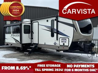 FREE STORAGE TILL SPRING 2024! Come see why Carvista has been the Consumer Choice Award Winner for 4 consecutive years! 2021-2024! Dont play the waiting game, our units are instock, no pre-order necessary!!                                                 

WAS $82301 MSRP NEW, SAVE THOUSANDS FROM NEW!

*SOLAR EQUIPPED UNIT!*

Specs:

2022 Forest River Salem Hemisphere 310BH Travel Trailer Camper

34’ unit – 38.67’ overall

Fiberglass body material

9277 lbs dry weight

11400 lbs GVWR

2123 lbs Cargo weight

1200 lbs hitch weight

2 awnings 20’ total - power awning with LED lighting

Max Sleeping Count – 8

1 queen bed

1 convertible sofa bed

2 bunk beds

3 slide outs

15000 BTU AC UNIT (DUAL AC’S)

30000 BTU Heater

6 gallon gas/electric hot water heater

Overview: Immerse yourself in luxury and comfort with the 2022 Forest River Salem Hemisphere 310BH. This stunning travel trailer offers unparalleled elegance, spaciousness, and functionality, perfect for families seeking unforgettable adventures on the road. Crafted with precision and attention to detail, this RV promises an unparalleled camping experience.

Features:

Spacious Interior: The Salem Hemisphere 310BH boasts a spacious and thoughtfully designed interior, providing ample room for relaxation and entertainment. With multiple slide-outs, the living area expands to accommodate family and friends comfortably.

Premium Furnishings: Experience luxury on the road with premium furnishings throughout the RV. From plush seating to elegant cabinetry, every detail exudes quality and craftsmanship.

Fully-Equipped Kitchen: The chef in your family will appreciate the fully-equipped kitchen, complete with modern appliances, ample counter space, and a large pantry. Prepare gourmet meals or quick snacks with ease.

Master Bedroom Suite: Retreat to the master bedroom suite, featuring a comfortable queen-sized bed, wardrobe storage, and convenient bedside tables. A private sanctuary for rest and relaxation after a day of adventure.

Bunkhouse: Perfect for families, the bunkhouse offers additional sleeping accommodations with multiple bunks and storage space. Kids will love having their own space to play and unwind.

Entertainment Options: Stay entertained on the road with multiple entertainment options.

Outdoor Living: Extend your living space outdoors with the exterior kitchen and entertainment area. Enjoy al fresco dining, barbecues, or simply relax under the awning and soak in the scenery.

Convenience Features: From the electric stabilizer jacks to the power tongue jack, the Salem Hemisphere is equipped with convenient features to streamline your camping experience.

Extras & Upgrades:

Solar Panel System: Harness the power of the sun with a solar panel system, perfect for off-grid adventures and eco-conscious travelers.
Upgraded Appliances: Enhance your camping experience with upgraded appliances, such as a residential refrigerator or convection microwave.
Upgraded Flooring: Enjoy the look and feel of upgraded flooring options, such as hardwood or luxury vinyl plank.

Come see why Carvista has been the Consumer Choice Award Winner for 4 consecutive years! 2021, 2022, 2023 AND 2024! Dont play the waiting game, our units are instock, no pre-order necessary!! See for yourself why Carvista has won this prestigious award and continues to serve its community. Carvista Approved! Our RVista package includes a complete inspection of your camper that includes general testing of the camper systems! We pride ourselves in providing the highest quality trailers possible, and include a rigorous detail to ensure you get the cleanest trailer around.

Prices and payments exclude GST OR PST 

Carvista Inc. Dealer Permit # 1211

Category: Used Camper

Units may not be exactly as shown, please verify all details with a sales person.