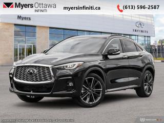 <b>Navigation,  Premium Audio,  Cooled Seats,  360 Camera,  Sunroof!</b><br> <br> <br> <br>  This QX55 is a great SUV that looks the part and provides a sense of luxury. <br> <br>With stylish exterior looks and an upscale interior, this Infiniti QX55 rubs shoulders with the best luxury crossovers in the segment. Focusing on engaging on-road dynamics with dazzling styling, the QX55 is a fantastic option for those in pursuit of cutting-edge refinement. The interior exudes unpretentious luxury, with a suite of smart tech that ensures youre always connected and safe when on the road.<br> <br> This black obsidian SUV  has an automatic transmission and is powered by a  268HP 2.0L 4 Cylinder Engine.<br> <br> Our QX55s trim level is ESSENTIAL. This QX55 ESSENTIAL rewards you with inbuilt navigation, a 16-speaker Bose audio system and a 360-camera setup, and is loaded with great features such as a glass sunroof, a power liftgate for rear cargo access, leather-trimmed ventilated and heated front seats with lumbar support, a heated steering wheel, dual-zone climate control, and a wireless charging pad. Additional features include adaptive cruise control, Apple CarPlay and Android Auro, blind spot intervention, lane keeping assist with lane departure warning, and front and rear collision mitigation. This vehicle has been upgraded with the following features: Navigation,  Premium Audio,  Cooled Seats,  360 Camera,  Sunroof,  Power Liftgate,  Wireless Charging Pad. <br><br> <br>To apply right now for financing use this link : <a href=https://www.myersinfiniti.ca/finance/ target=_blank>https://www.myersinfiniti.ca/finance/</a><br><br> <br/>    0% financing for 24 months. 5.49% financing for 84 months. <br> Buy this vehicle now for the lowest bi-weekly payment of <b>$481.42</b> with $0 down for 84 months @ 5.49% APR O.A.C. ( taxes included, $821  and licensing fees    ).  Incentives expire 2024-04-30.  See dealer for details. <br> <br><br> Come by and check out our fleet of 30+ used cars and trucks and 100+ new cars and trucks for sale in Ottawa.  o~o