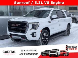 This GMC Yukon XL delivers a Gas V8 5.3L/ engine powering this Automatic transmission. ENGINE, 5.3L ECOTEC3 V8 with Dynamic Fuel Management, Direct Injection and Variable Valve Timing, includes aluminum block construction (355 hp [265 kW] @ 5600 rpm, 383 lb-ft of torque [518 Nm] @ 4100 rpm) (STD), Wireless charging, Wireless Apple CarPlay/Wireless Android Auto.*This GMC Yukon XL Comes Equipped with These Options *Wipers, front intermittent, Rainsense, Wiper, rear intermittent, Windows, power, rear with Express-Down, Window, power with front passenger Express-Up/Down, Window, power with driver Express-Up/Down, Wi-Fi Hotspot capable (Terms and limitations apply. See onstar.ca or dealer for details.), Wheels, 20 x 9 (50.8 cm x 22.9 cm) 6-spoke machined aluminum with Carbon Grey Metallic accents, Wheel, full-size spare, 17 (43.2 cm), Warning tones headlamp on, driver and right-front passenger seat belt unfasten and turn signal on, Visors, driver and front passenger illuminated vanity mirrors.* Visit Us Today *Test drive this must-see, must-drive, must-own beauty today at Capital Chevrolet Buick GMC Inc., 13103 Lake Fraser Drive SE, Calgary, AB T2J 3H5.