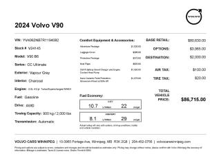 New 2024 Volvo V90 Ultimate (Includes Nano Ceramic Protection) for sale in Winnipeg, MB