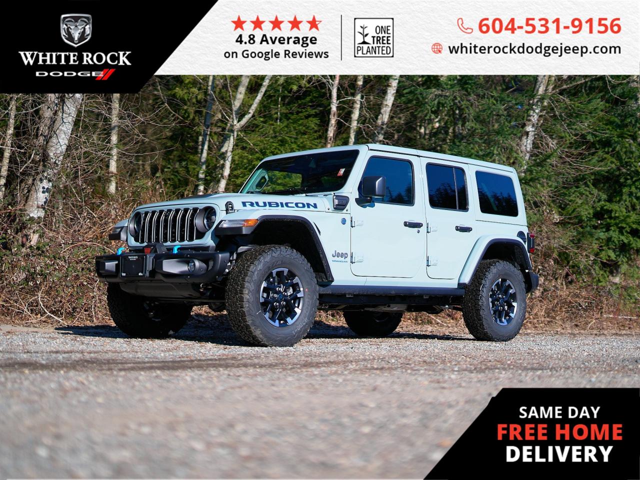 Electrify Your Adventure! HYBRID ENGINE, AUTOMATIC TEMPERATURE CONTROL, HEATED DOOR MIRRORS, ELECTRONIC STABILITY. Embrace innovation with the 2024 Jeep Wrangler 4xe Rubicon.<p><p>Distinguished by its rugged capabilities and eco-friendly performance, the Wrangler 4xe Rubicon is a trailblazer in more ways than one. The 2.0L 4cyl Hybrid Engine offers a seamless blend of power and efficiency, paired with an 8-Speed Automatic Transmission to conquer any terrain. The 4x4 Drivetrain ensures you have the traction and control to take on the off-road with confidence.<p><p>Inside, the Black interior sets the stage for a premium experience. The AUTOMATIC TEMPERATURE CONTROL system maintains your ideal climate, while HEATED DOOR MIRRORS provide clear visibility in frosty conditions. The ELECTRONIC STABILITY feature ensures a safe and stable ride, no matter the road conditions.<p><p>For added peace of mind, the Wrangler 4xe Rubicon is equipped with ADVANCED SAFETY FEATURES like Dual Front Impact Airbags and Integrated Roll-Over Protection. The ACOUSTIC PEDESTRIAN PROTECTION system ensures youre heard, while the REGENERATIVE BRAKING system maximizes efficiency.<p><p>This New Vehicle, dressed in a commanding exterior colour, is waiting to be discovered at White Rock Dodge. Make every journey extraordinary with the innovative 2024 Jeep Wrangler 4xe Rubicon. Stock Number: R194194.